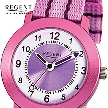 Regent Quarzuhr Regent Kinder-Armbanduhr rosa Analog F-725, Kinder Armbanduhr rund, klein (ca. 30mm), Textilarmband