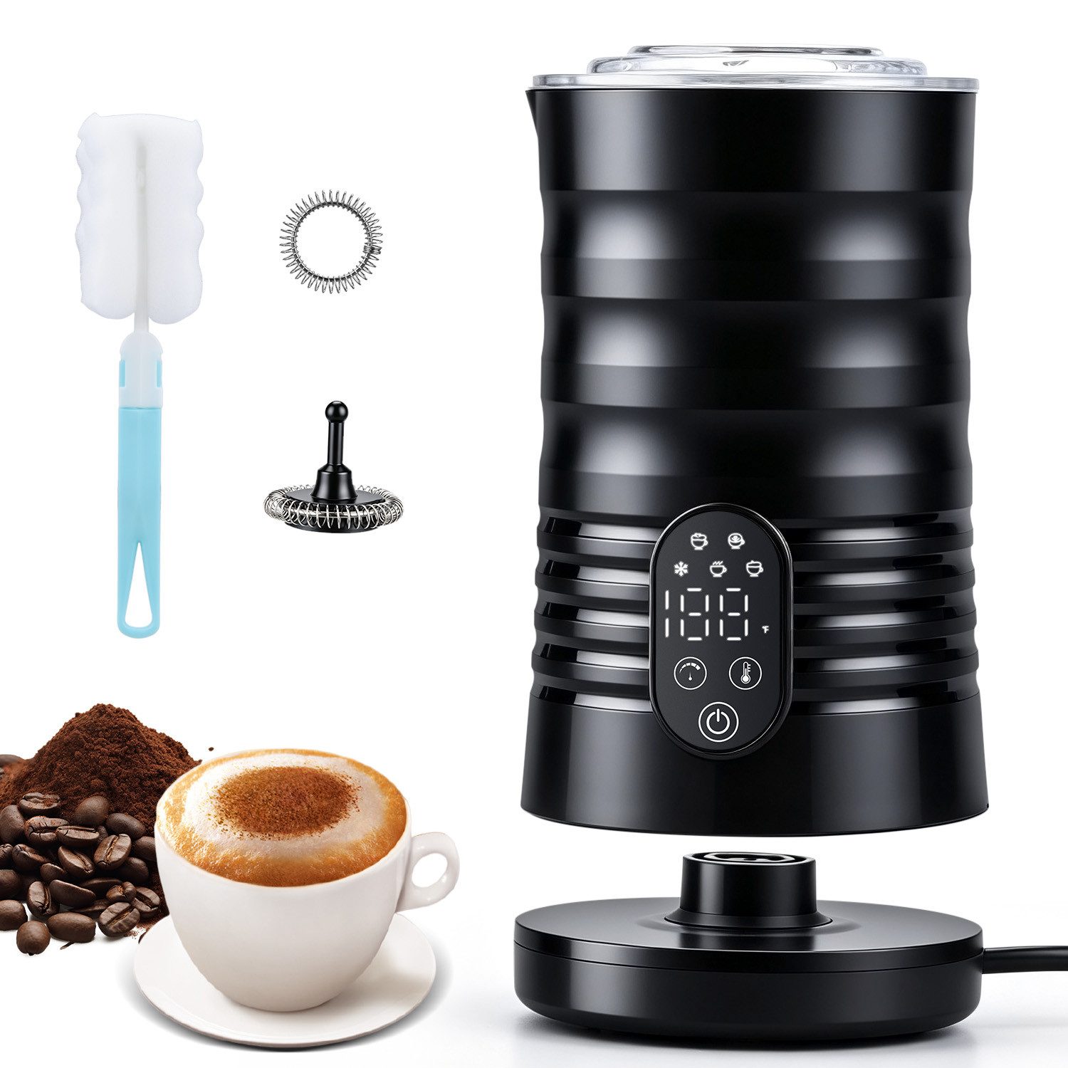 CkeyiN Pro Milchaufschäumer Elektrischer 5-in-1,Edelstahl,580 ml,40-70℃ Temperatur, 400 W, Leise & Schnell,Antihaftbeschichtung,für Heißen/Kalten Milchschaum