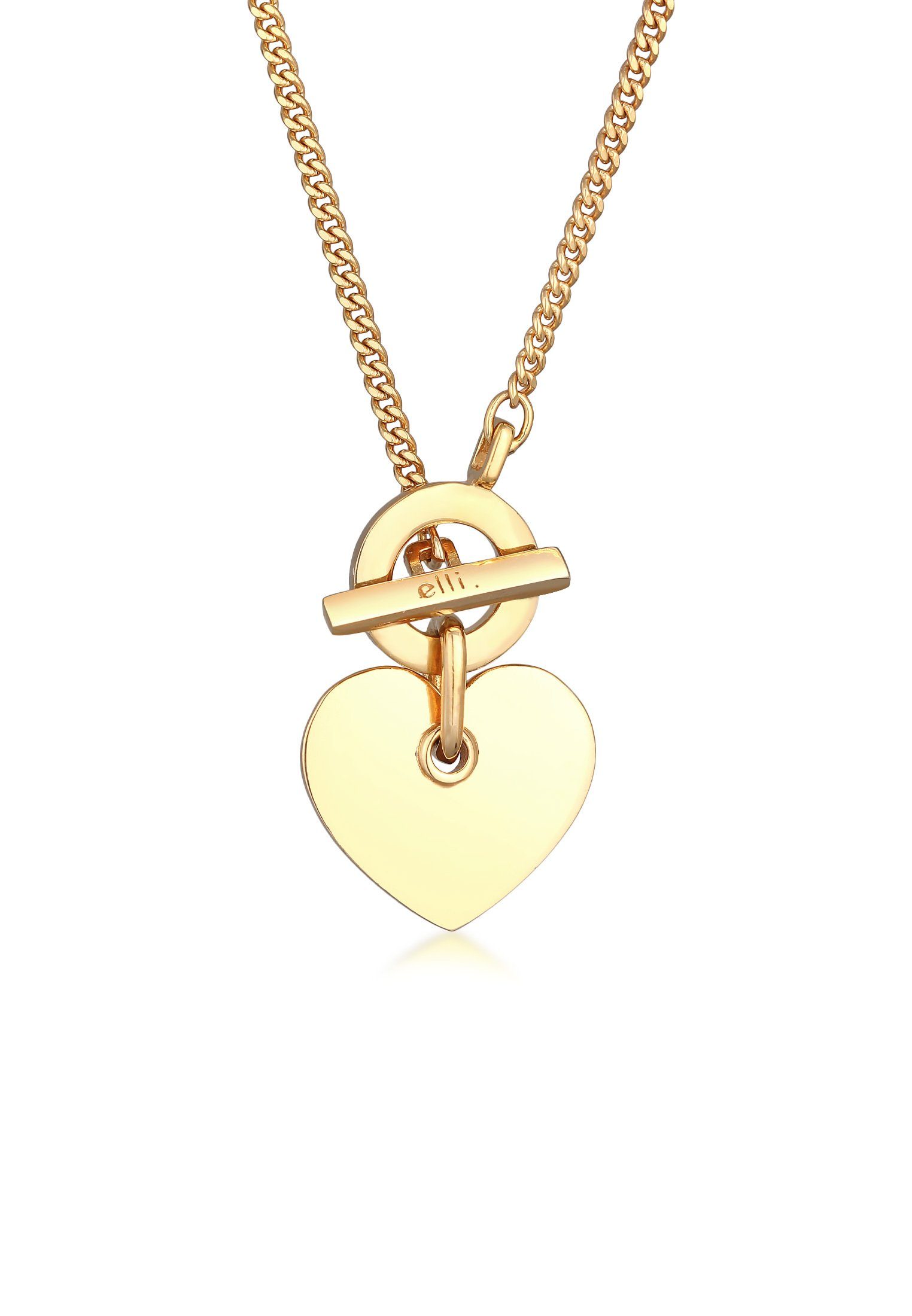 Elli Premium Kette mit Anhänger Herz T-Bone Romantik 925 Silber, Herz Gold