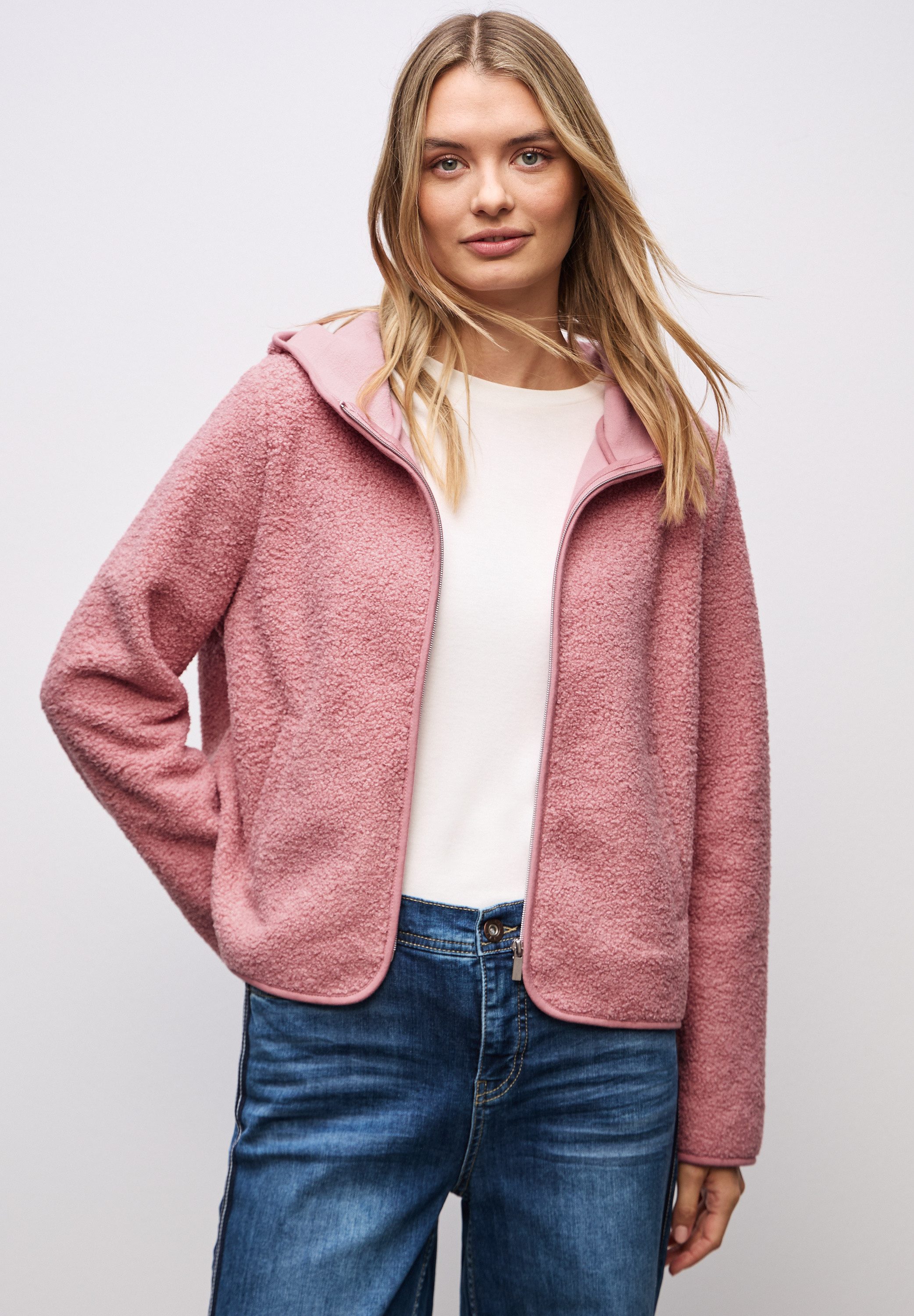 STREET ONE Strickfleecejacke Teddy-Jacke mit Kapuze und Reißverschluss günstig online kaufen