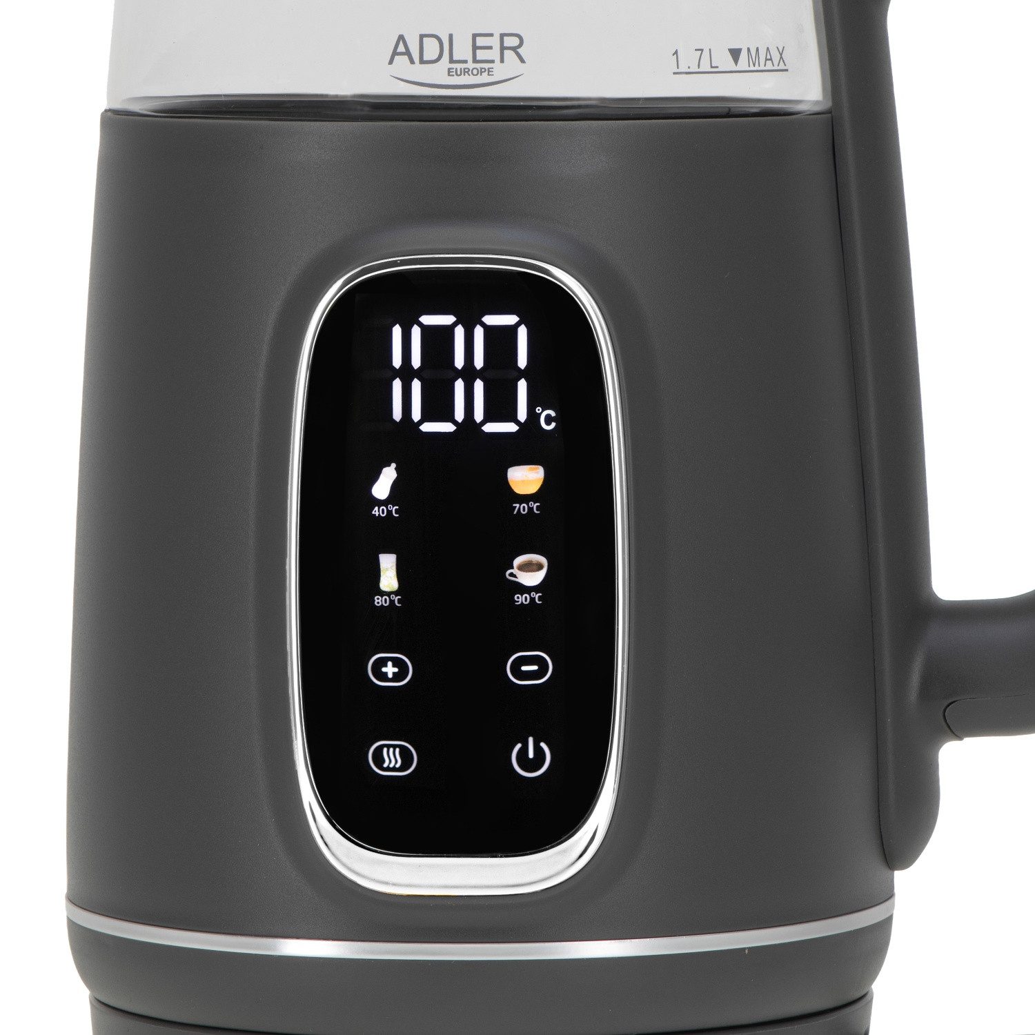 Adler Wasserkocher AD 1305 GS Wasserkocher 2200 W, 1,7 l, 2200 W, 5 voreingestellte Temperaturen (40–100 °C), LED-Anzeige
