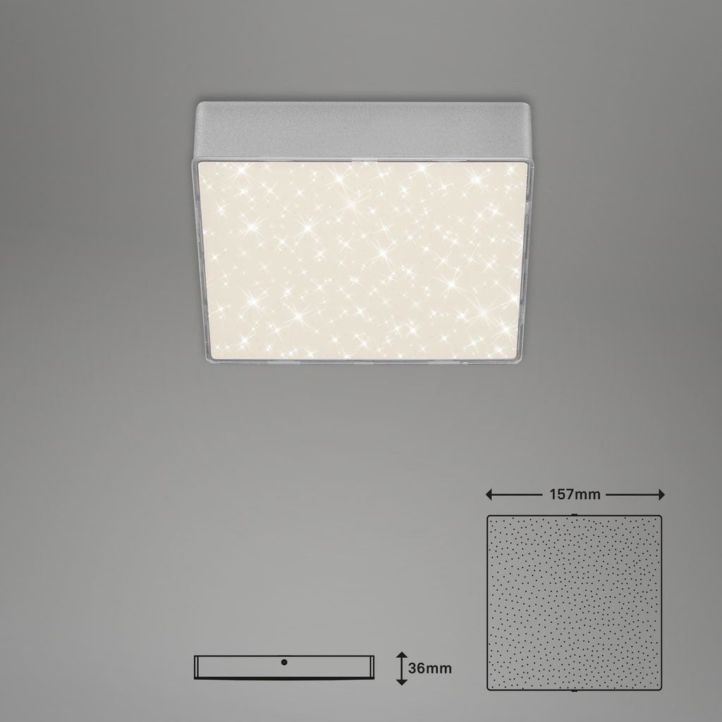 Briloner Leuchten LED Deckenleuchte 7076-414, Sternenhimmel, LED fest integriert, 2700K - Extra-Warmweiß, Deckenlampe, 15,7x15,7x3,6cm, Silber, 10,5W, Wohnzimmer, Schlafzimmer