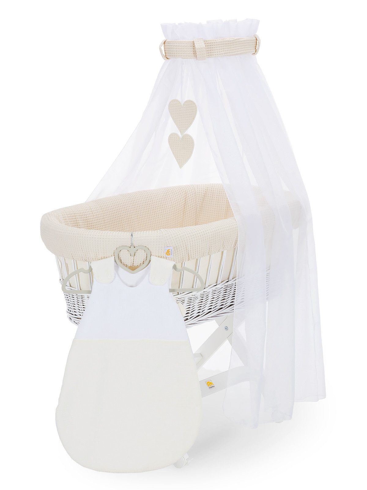 FabiMax Stubenwagen weiß lackiert, Komplettset, Musselin & Waffelpiqué, Ink günstig online kaufen