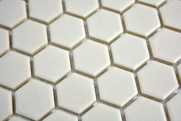 Mosani Bodenfliese Sechseck Mosaik Fliese Keramik weiss hellbeige rutschsicher Boden