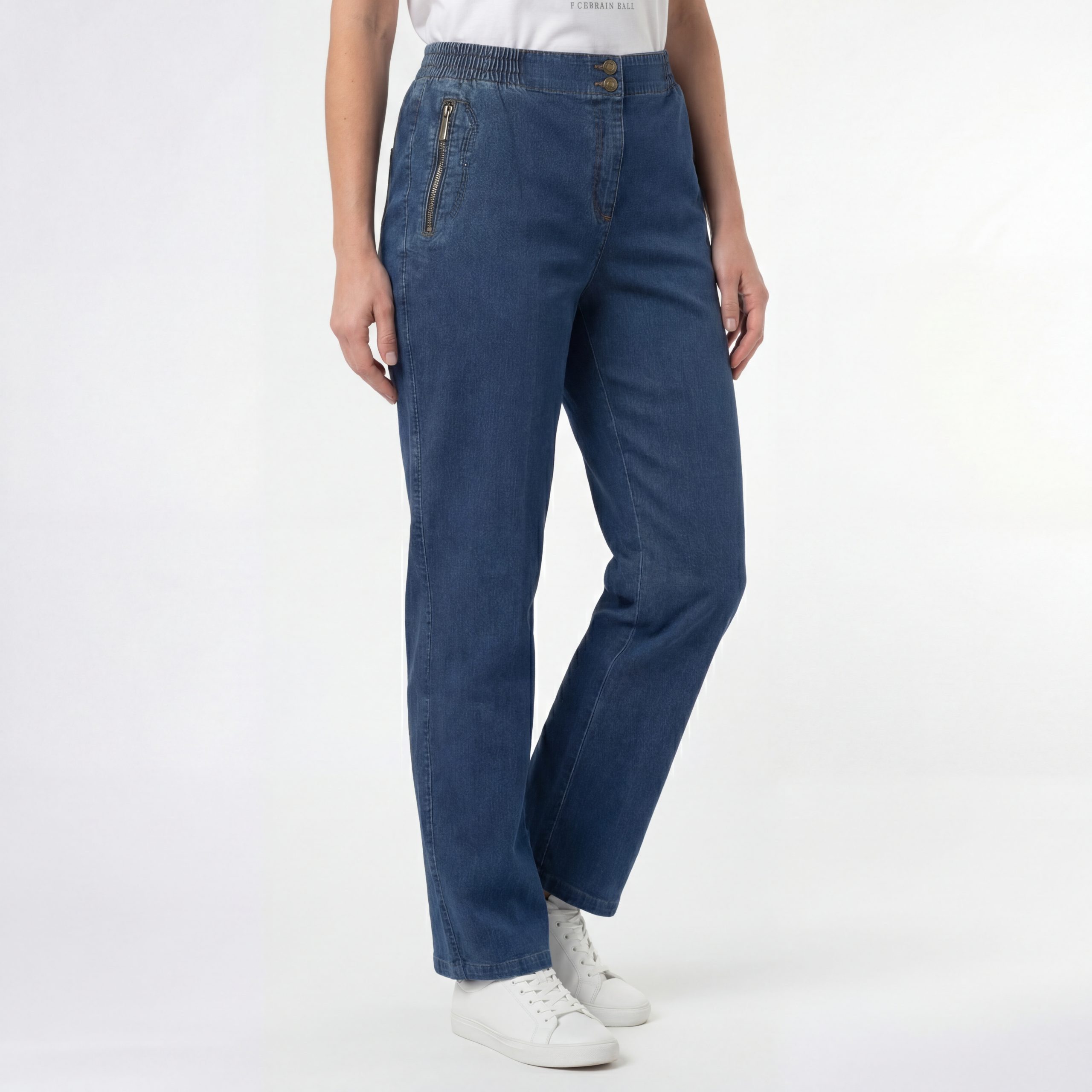 Aurela Damenmode Straight-Jeans Stretch Jeans Damen Schlupfhose Kurzgröße Jeanshose Denim mit Gummizug, Größe 36 bis 54