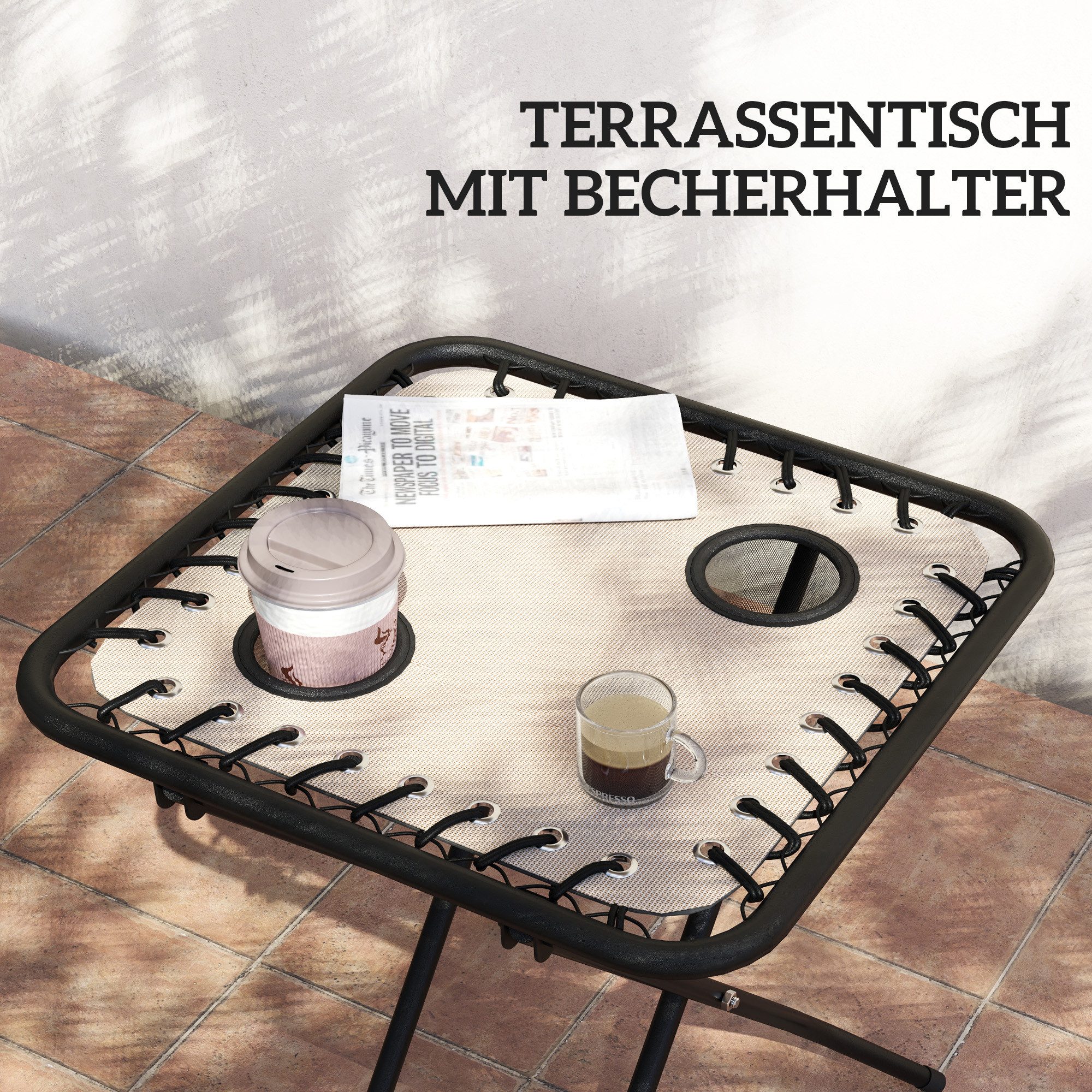 Outsunny Gartenliege Set Klappbar mit Teetisch 2 Stühle Kopfkissen, Outdoor Liege, 3-TLG. Sonnenliege, 1 St., wetterfest Relaxliege, für Garten, Terrasse, 90 x  – Bild 5 von 5