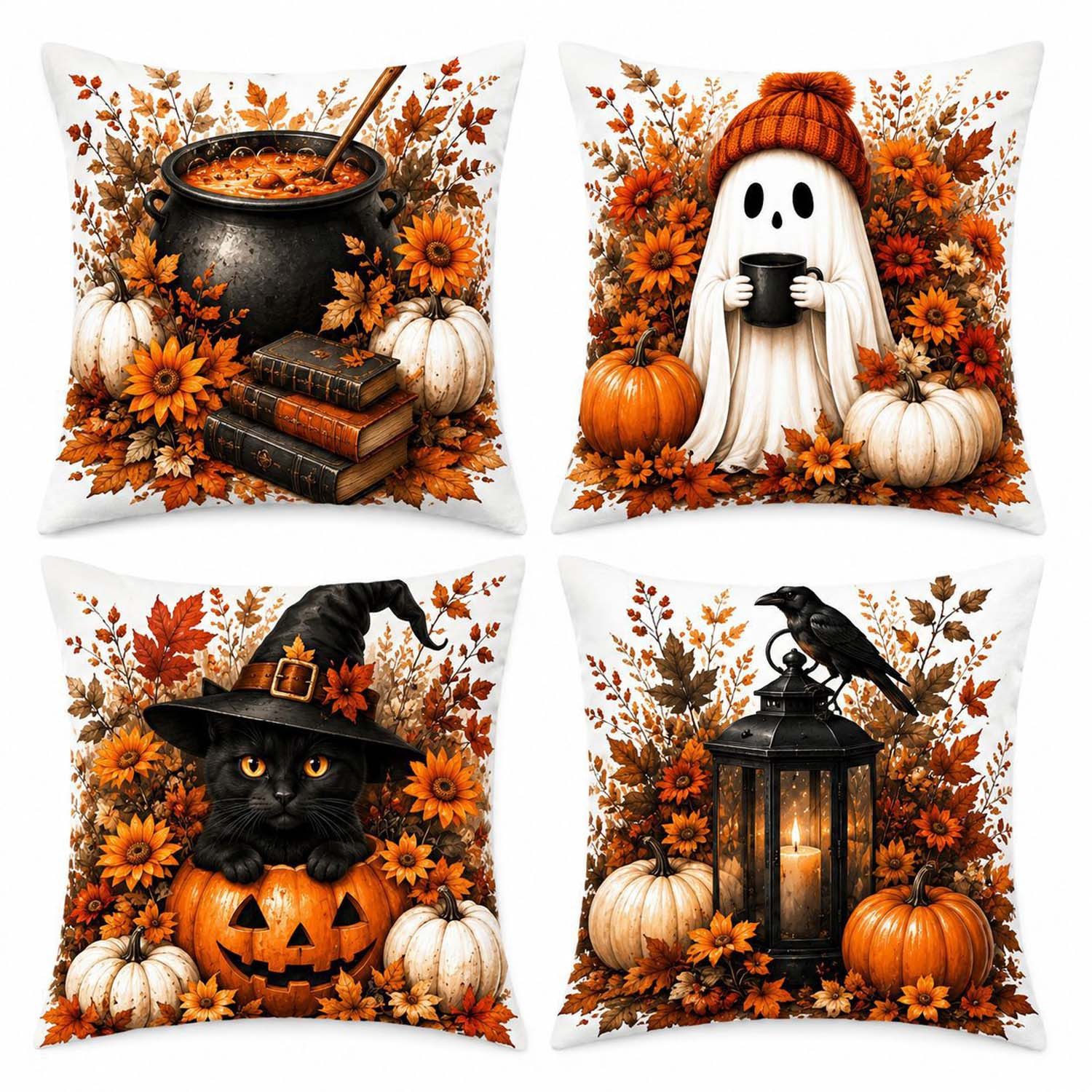 Sorvyzxn Kissenbezug 4er Set Kissenbezug Herbst 45x45 Kissenhülle Kürbis Deko