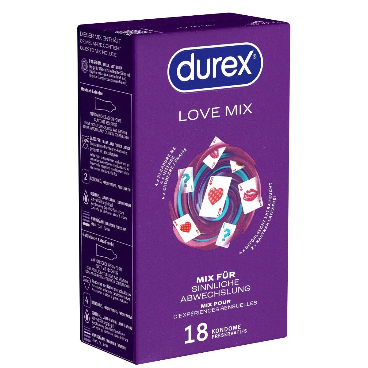 durex Kondome Love Mix Packung mit, 18 St., Markenkondome im Mix für überraschende Abwechslung