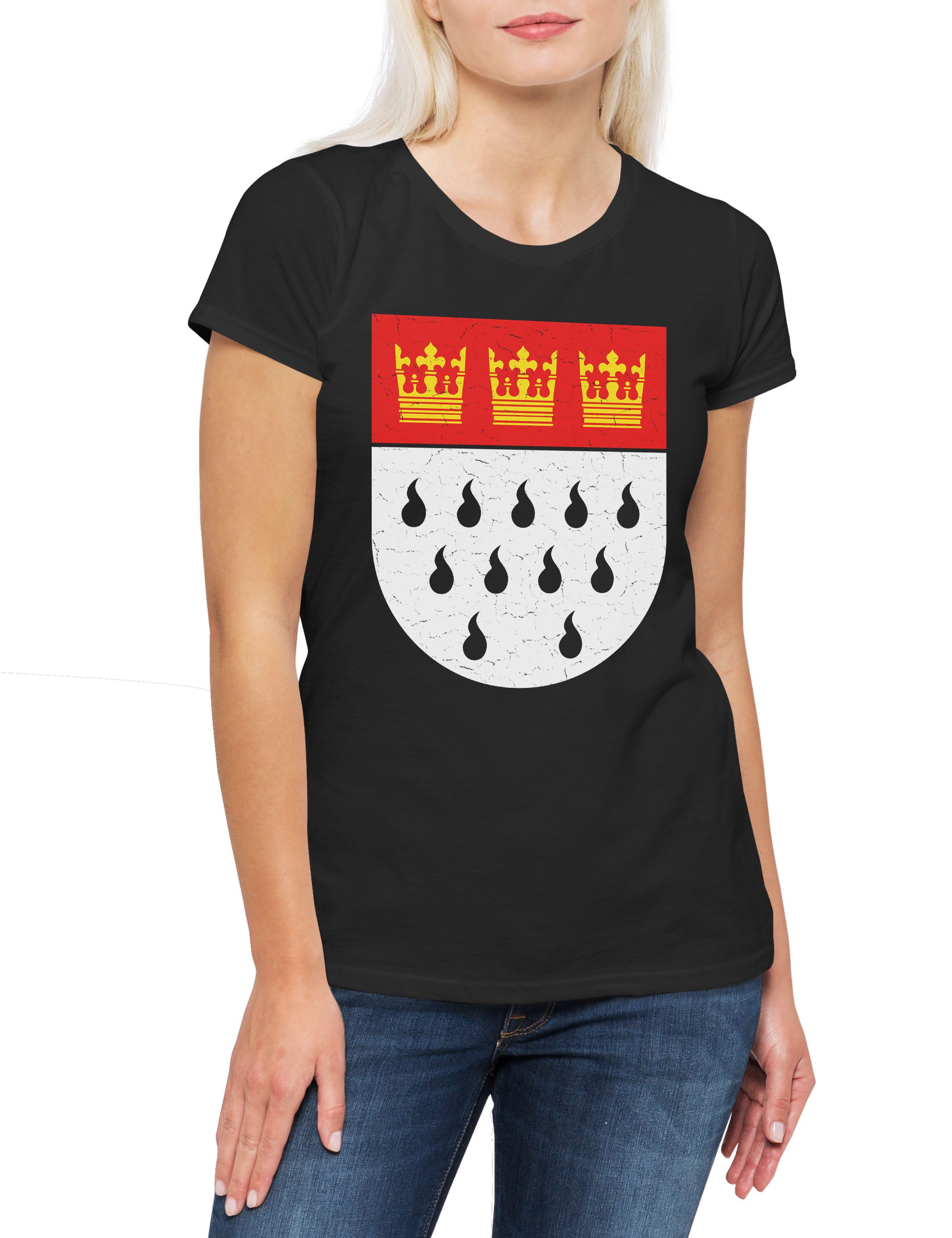Print-Shirt Köln Wappen Damen T-Shirt Kölle Alaaf Kölner Dreigestirn Logo Kostüm