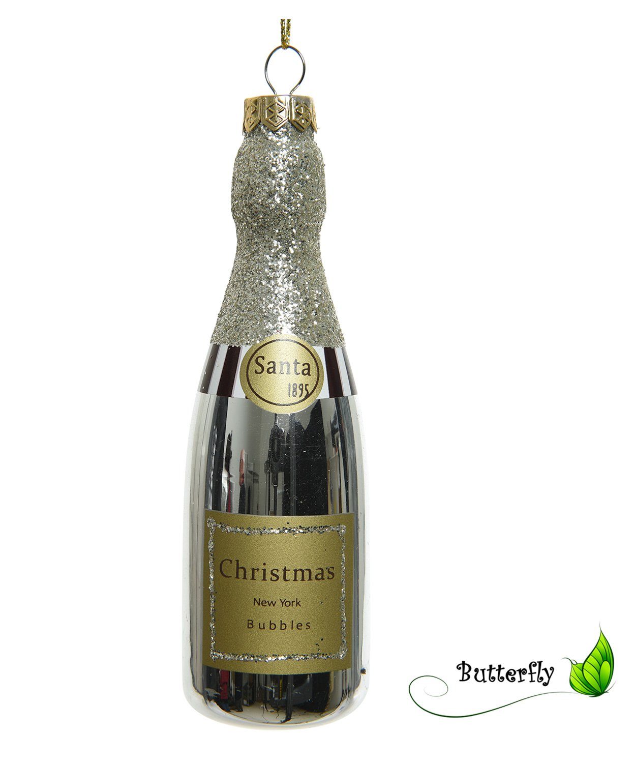 Decoris season decorations Christbaumschmuck, Christbaumschmuck Champagner Flasche Glas 12.5cm, 1 Stück