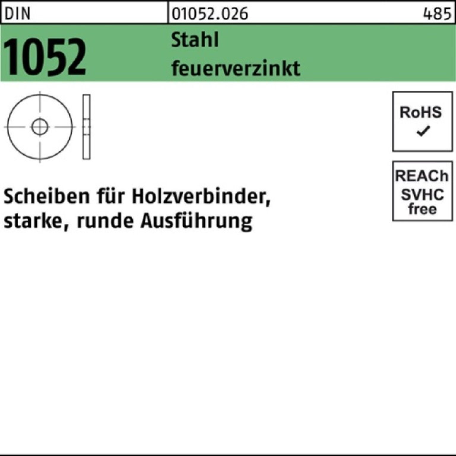 Reyher Unterlegscheibe 100er Pack Unterlegscheibe DIN 1052 rund 18x 68x 6 Stahl feuerverz. 50