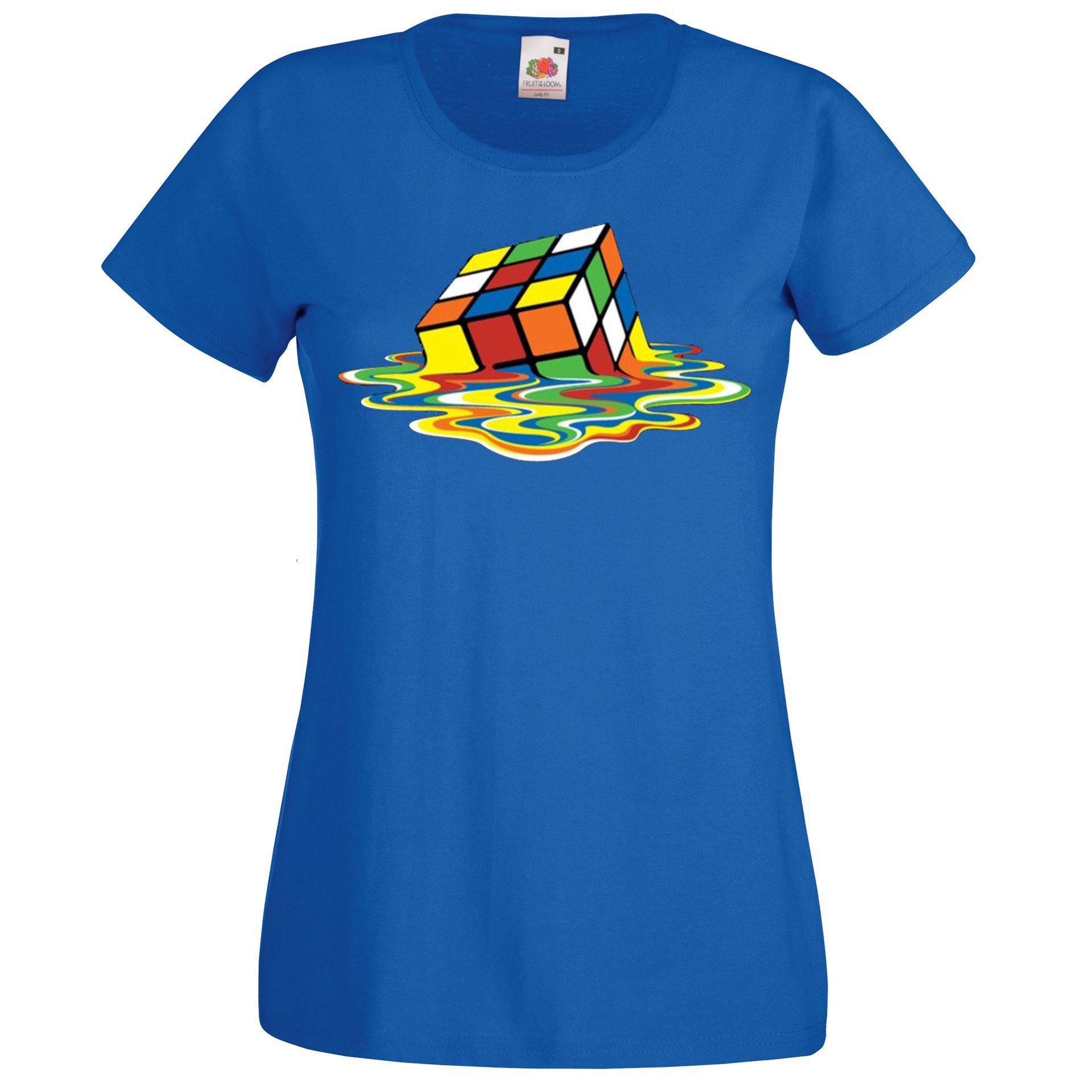 Neuheit 2024 Youth Designz T-Shirt Damen mit Frontprint Shirt Royalblau witzigem Zauberwürfel