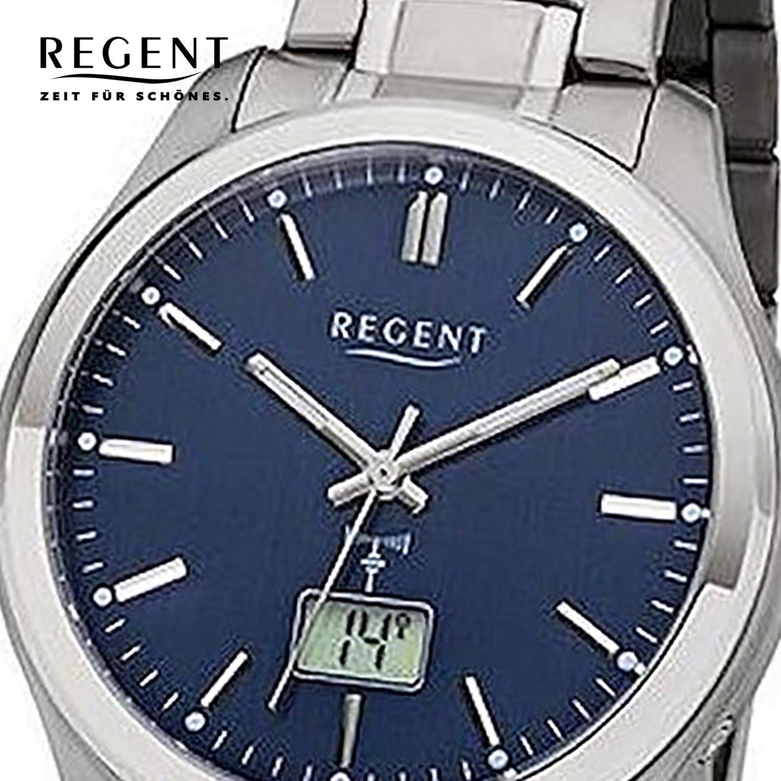 Regent Funkuhr Regent Herren Uhr BA-310 Metall Funkwerk, Herren Funkuhr  rund, groß (ca. 41mm), Titan, Elegant