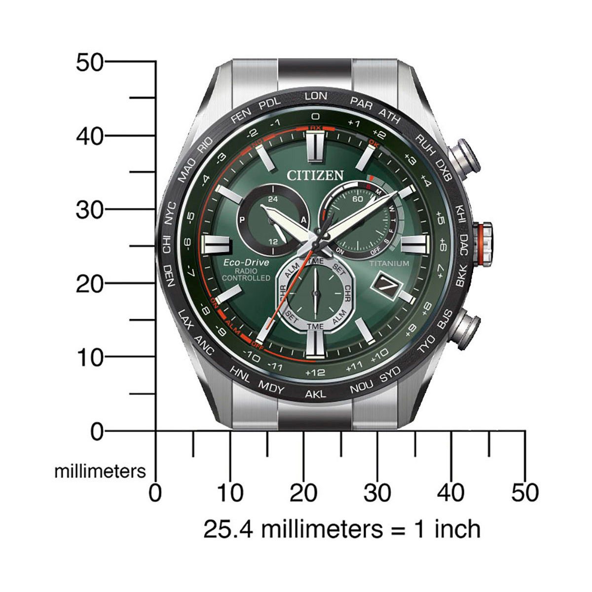 Citizen Funkchronograph CB5946-82X, Armbanduhr, Herrenuhr, Solar, Titan, Stoppfunktion