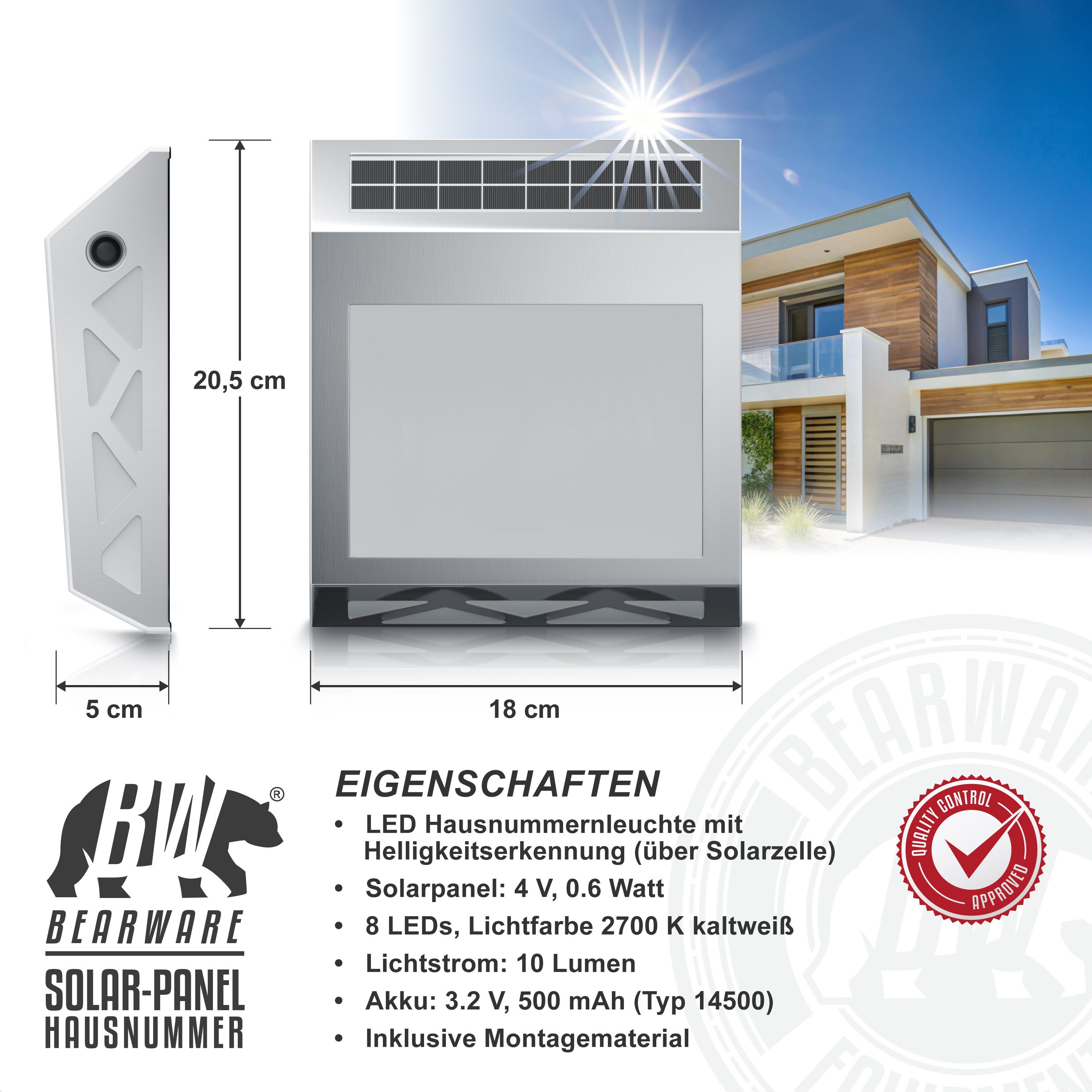 BEARWARE LED Außen-Wandleuchte Solar Hausnummernleuchte für Außen, Hausnumm günstig online kaufen