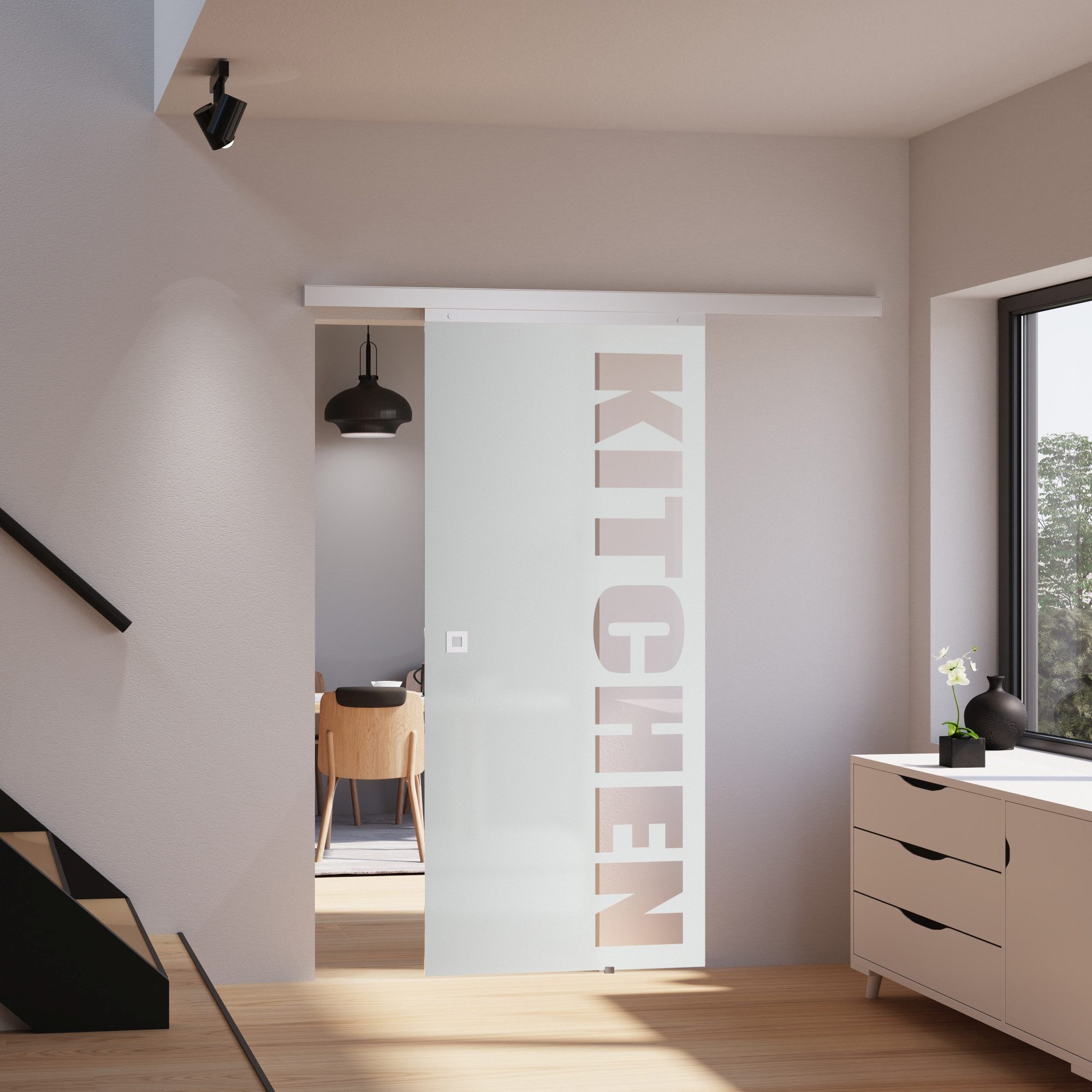 inova wohnen Glasschiebetür Schriftzug "KITCHEN", Größenauswahl (Komplett S günstig online kaufen