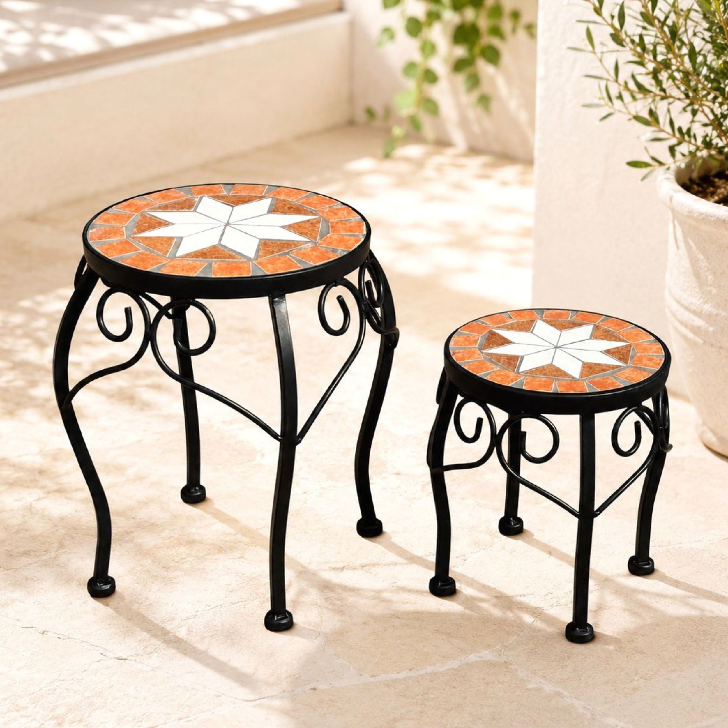 DanDiBo Blumenhocker Mosaik Rund 2er Set 20 und 27 cm Blumenständer 12014 Beistelltisch