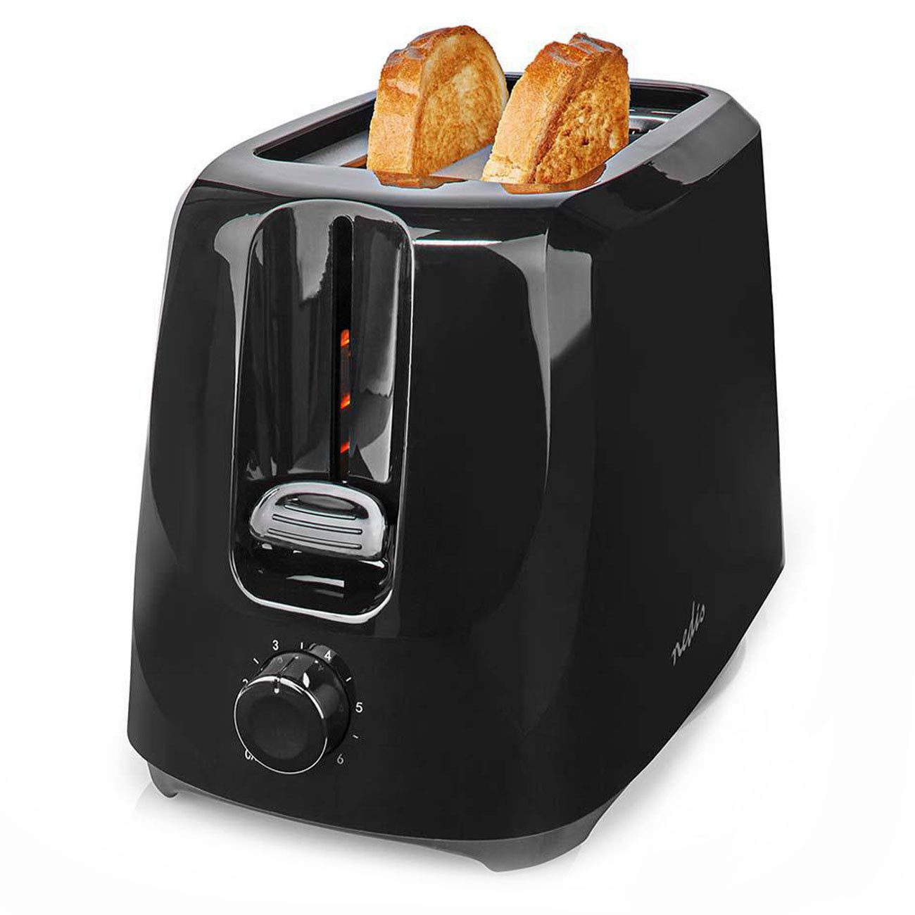 Nedis Toaster 2-Scheiben-Toaster 700W, 6 Röststufen, Krümelschublade, Schwarz, Kompaktes Design mit Kabelaufbewahrung