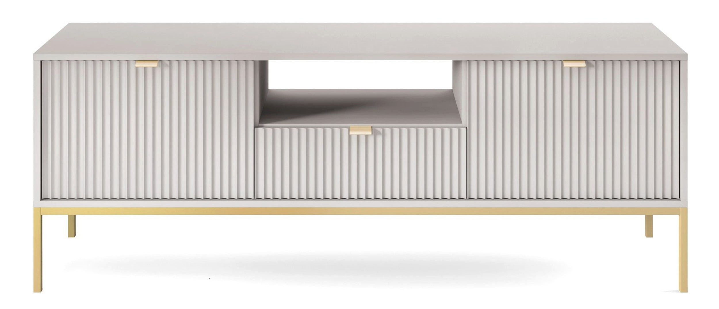 Selsey TV-Schrank VELLORE mit gerillten Fronten, goldenen Griffen und Metallbeinen, 154 cm