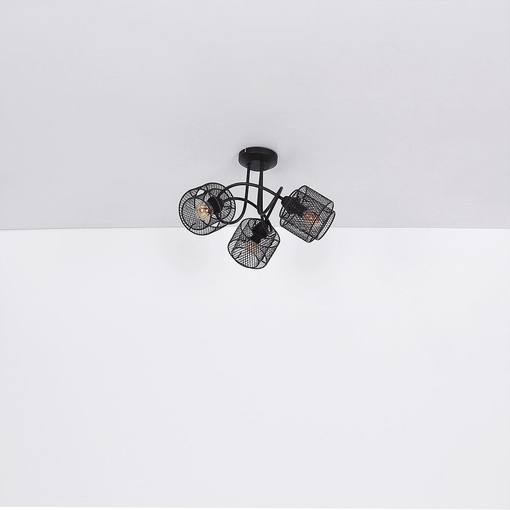 etc-shop Deckenstrahler, 3 flammig Deckenleuchte Spotrondell nicht inklusive, schwarz Käfig-Design Leuchtmittel Lampe