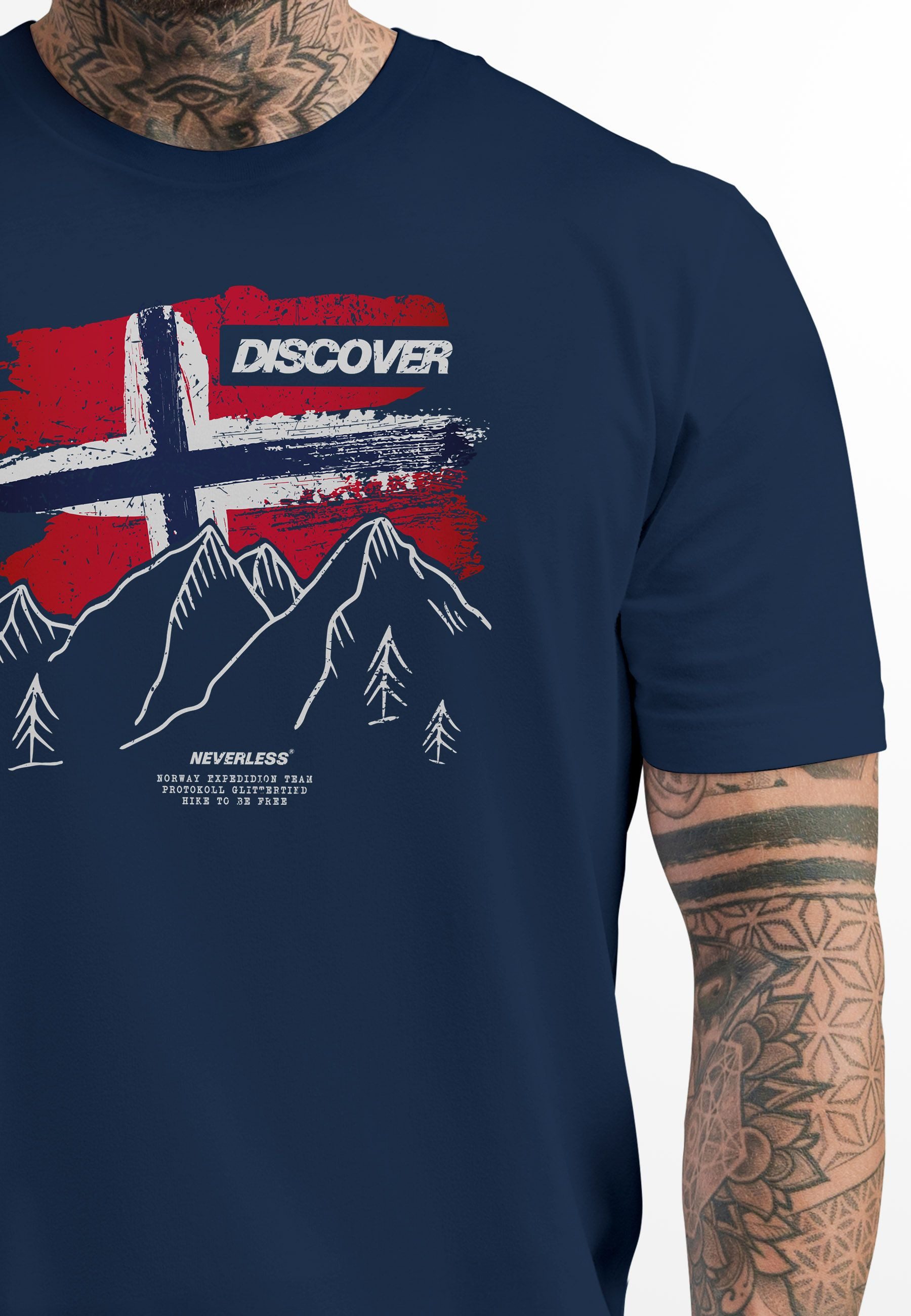 Neverless Print-Shirt Herren T-Shirt Norwegen Flagge Berge Discover Printsh günstig online kaufen