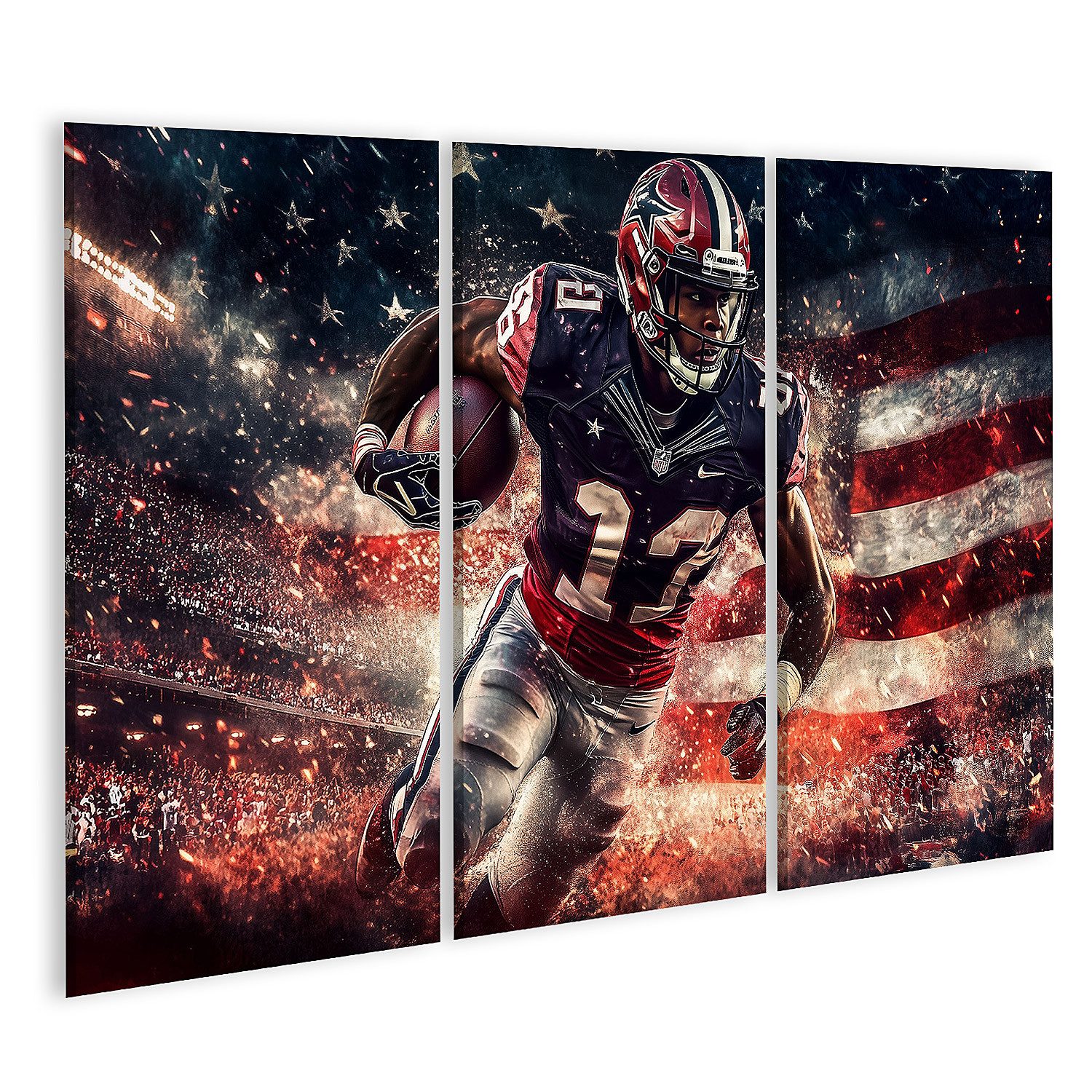 islandburner Leinwandbild, Amerikanischer Fußballspieler vor Flagge günstig online kaufen