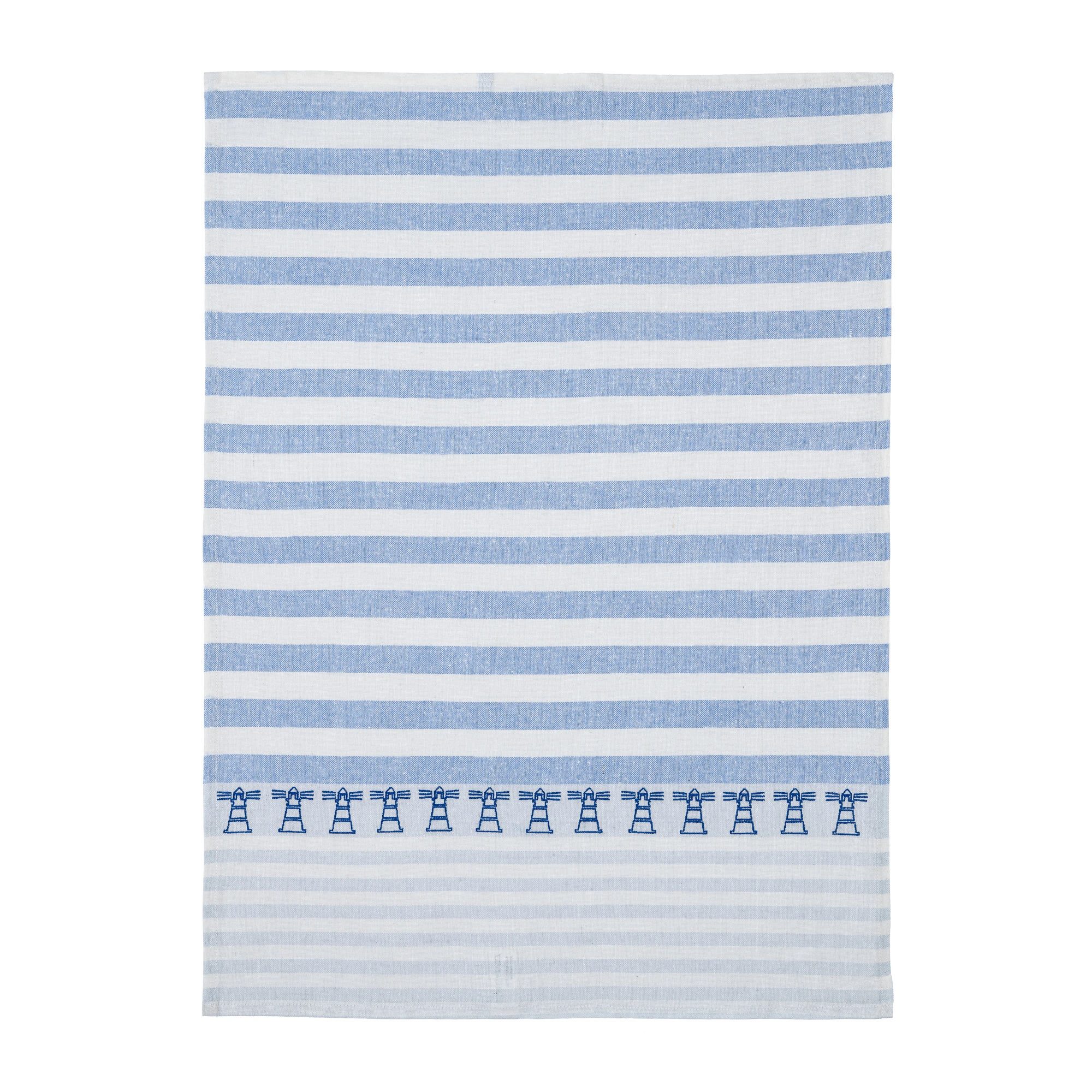 Grubentuch Geschirrtuch von Grubentuch aus der Mare Kollektion - Leuchtturm, Motiv bestickt, 55% Leinen, 45% Baumwolle