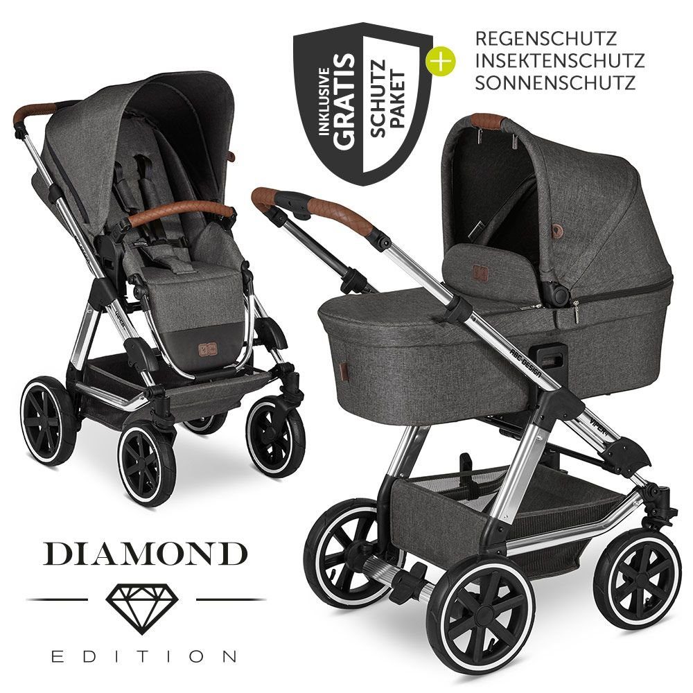 ABC Design Kombi-Kinderwagen Viper 4 - Diamond Edition - Asphalt, (7-tlg),  2in1 Kinderwagen-Set mit Lufträdern - inkl. Babywanne, Sportsitz & XXL  Zubehörpaket