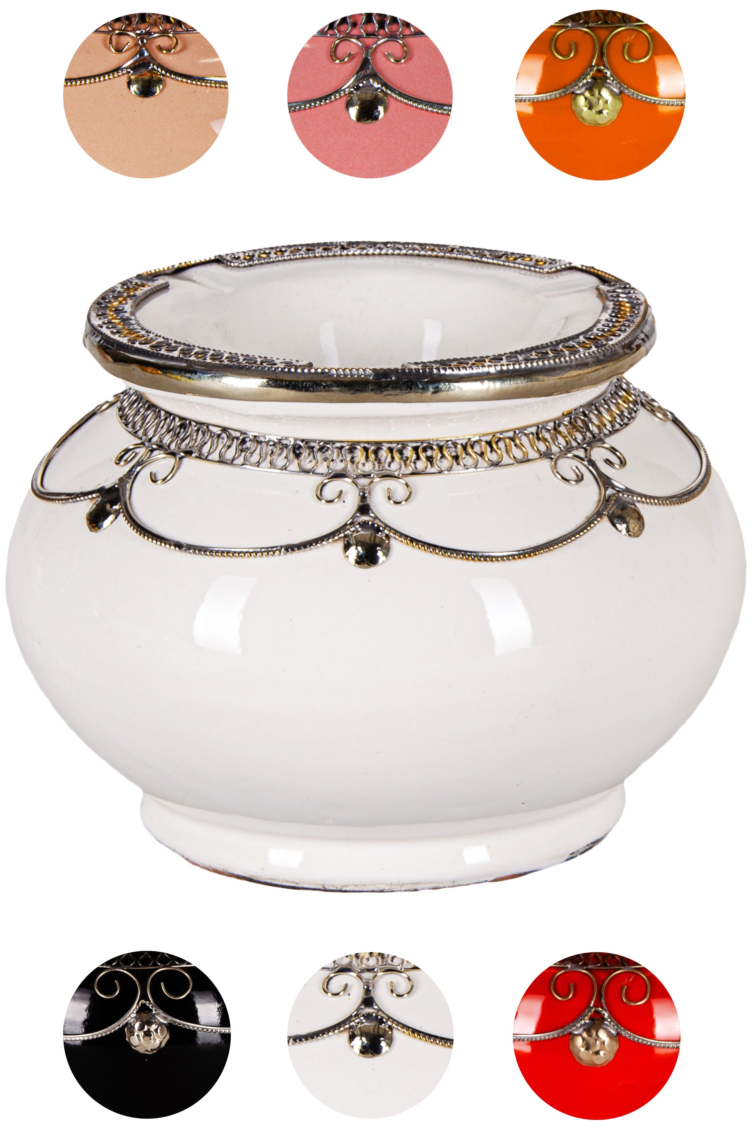 Marrakesch Orient & Mediterran Interior Aschenbecher Aschenbecher Miranda im Orient-Stil, aus Keramik gefertigt, Weiß 11 cm, Handarbeit – Bild 5 von 5