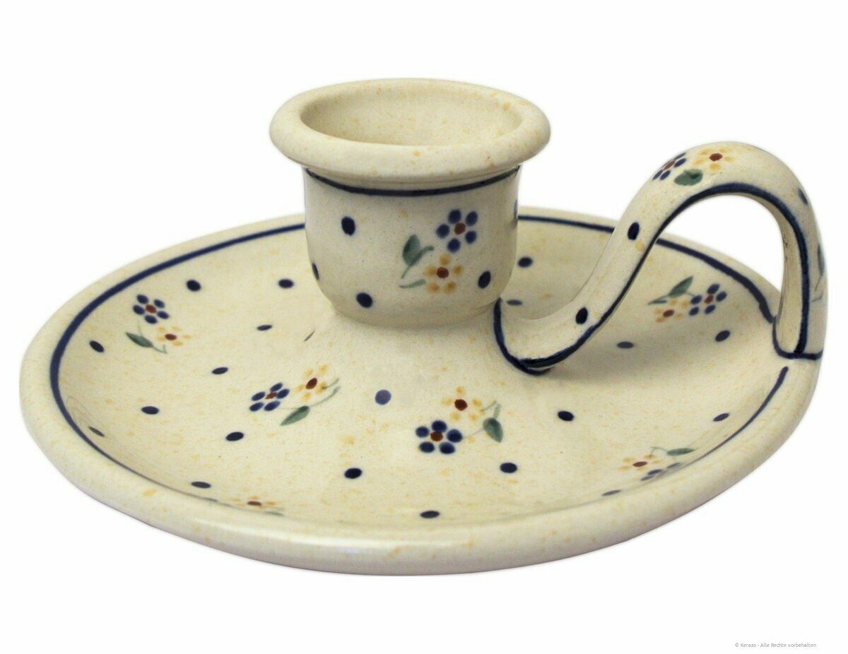 Bunzlauer Keramik Kerzenständer Bunzlauer Keramik retro Chamberstick Kerzenhalter Ø14,5x5,5cm Dekor111