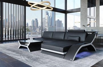 Sofa Dreams Ecksofa Sofa Leder Calabria L Form Ledersofa, Couch, mit LED Beleuchtung, USB Anschluss und Multifunktions-Console