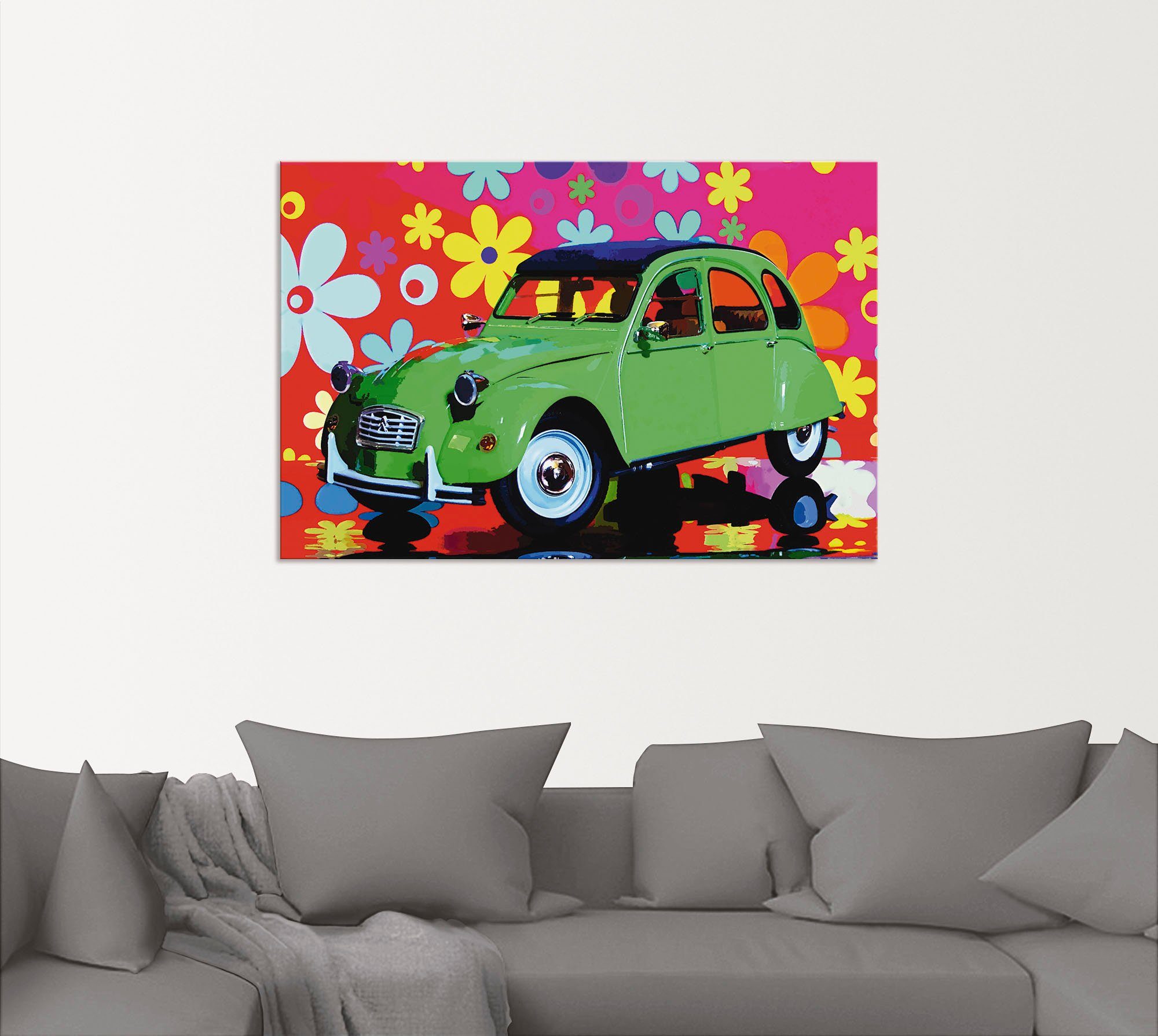 Artland Alu-Dibond-Druck CitroÃ«n 2CV grün, Auto (1 St), für Innen- und Außenbereich geeignet, Outdoorbild