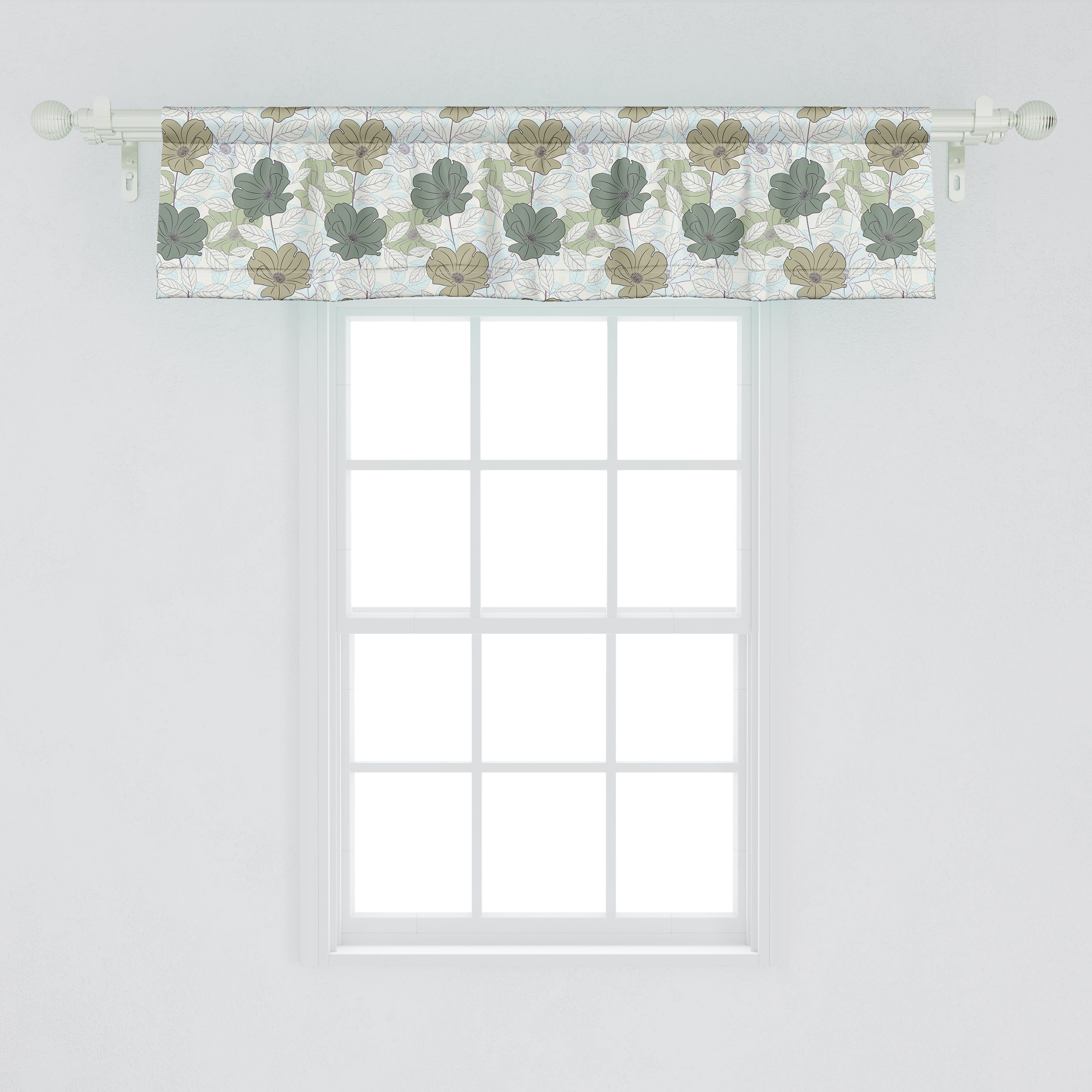 Scheibengardine Vorhang Volant für Küche Bunte Blätter Stangentasche, mit Blumen Rosen Dekor Schlafzimmer und Abakuhaus, Microfaser