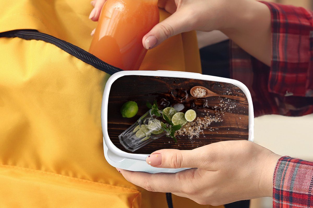Cocktail Lunchbox - für - Limette, MuchoWow Kunststoff, (2-tlg), Mädchen Jungs weiß Obst Kinder und Erwachsene, und Brotbox Brotdose, für