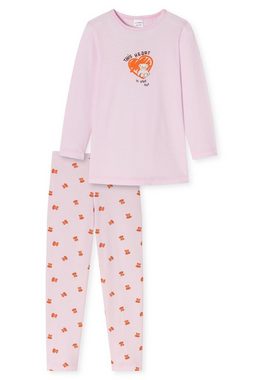 Schiesser Pyjama "Natural Love" (2 tlg) vorn mit süßem Teddy-Motiv samt schraffiertem Herz