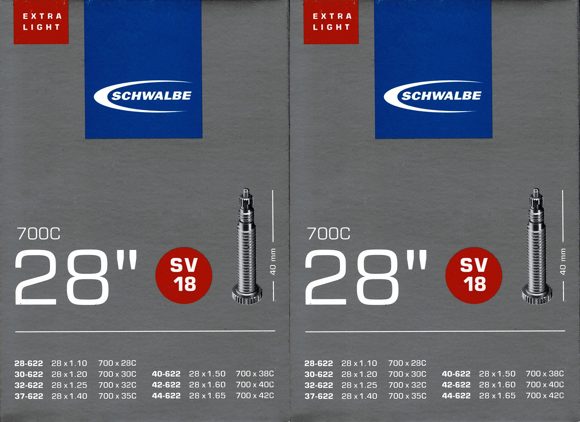 Fahrradschlauch 2x Schwalbe SV 18 28 Zoll Extra Light Schlauch Sclaverand Ventil