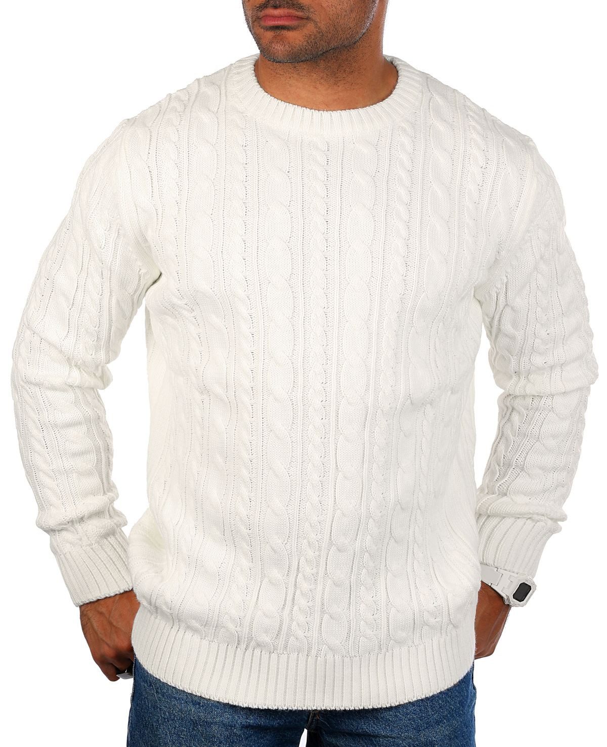 CARISMA Strickpullover Herren mit Zopf Cable Strickmuster Uni Rundhals retr günstig online kaufen
