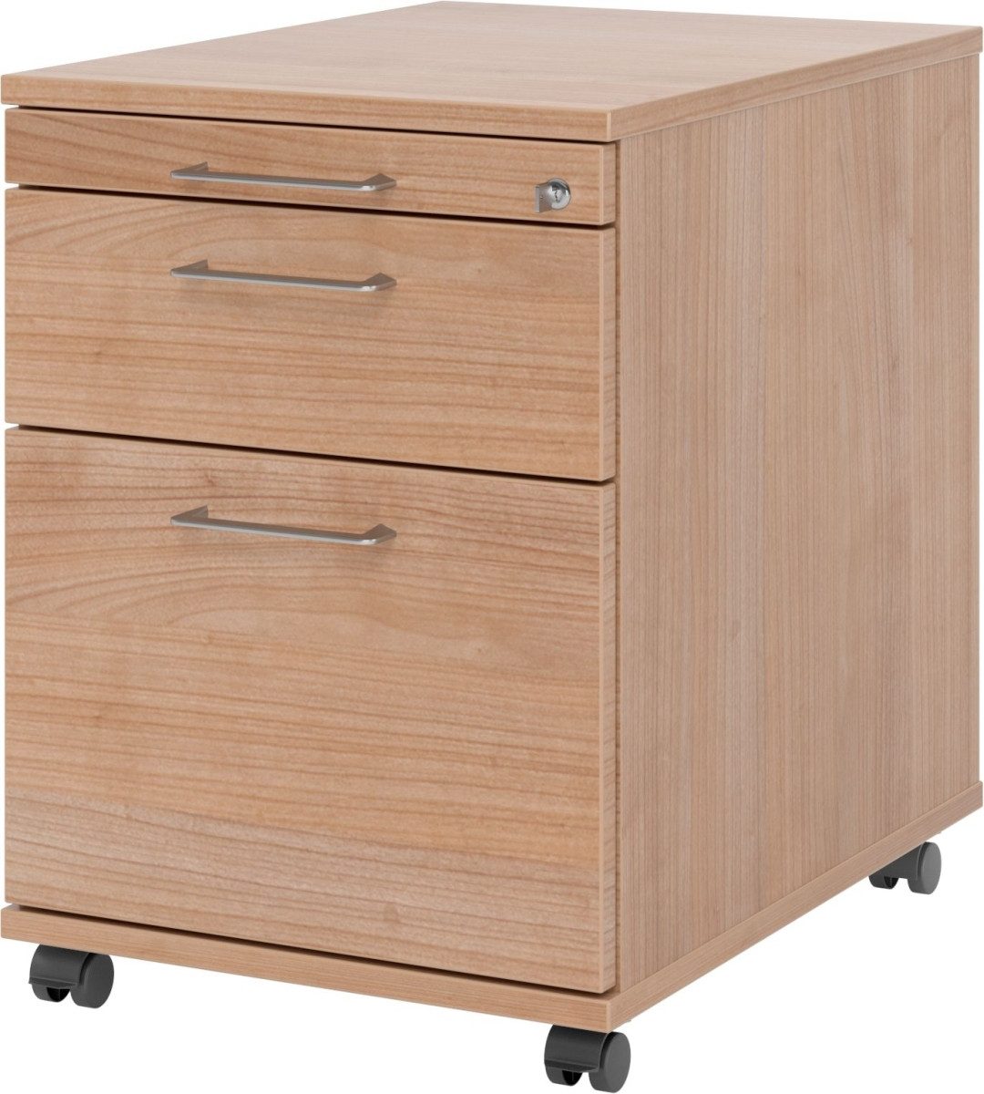 HAMMERBACHER Container Rollcontainer 58cm 1 Schub 1 Hängeregistratur Schloss Bügelgriff Nussb