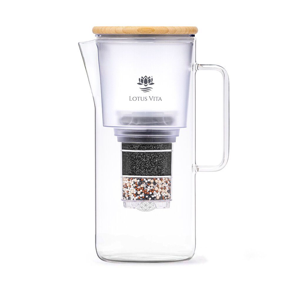 Lotus Vita Wasserfilter Glaskanne Katara mit Blume des Lebens 1,4L - Natura Plus