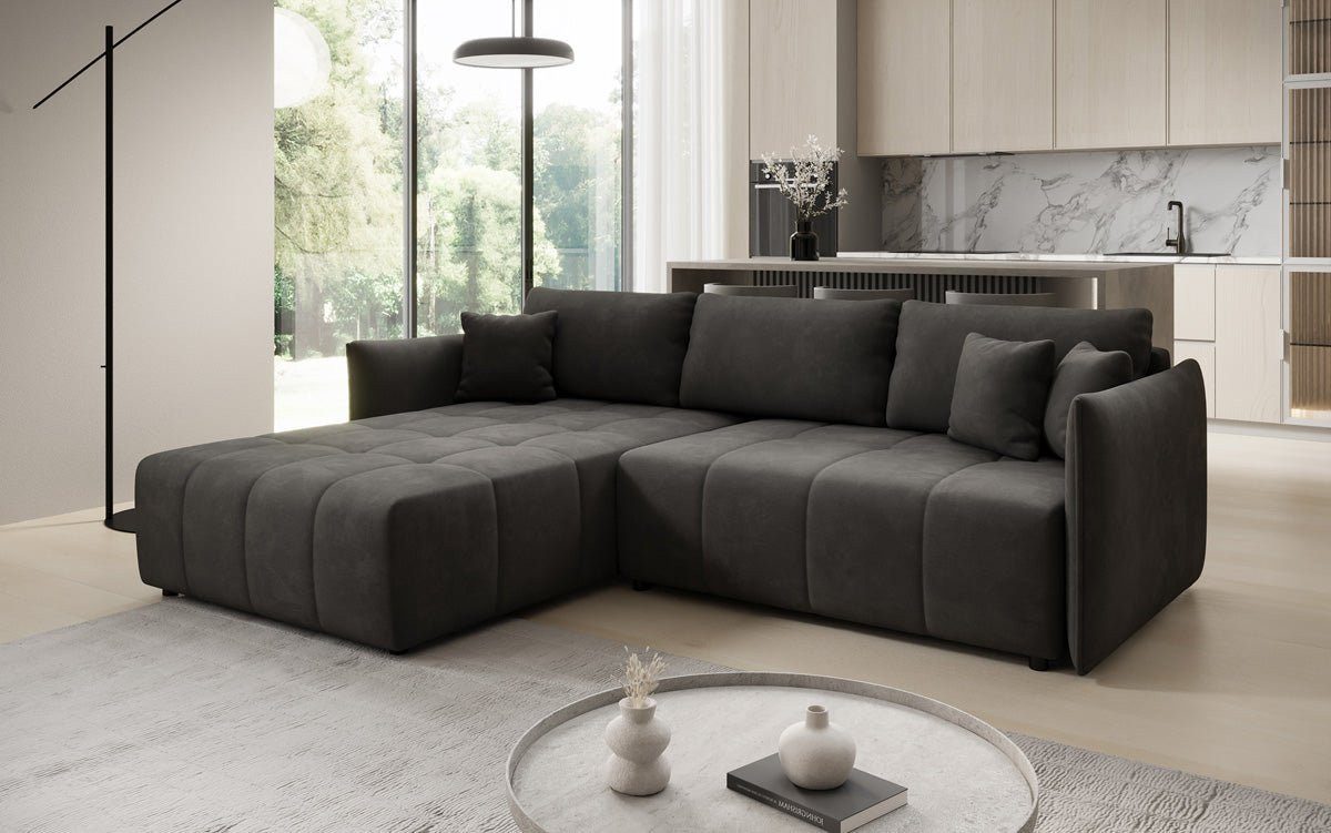Luxusbetten24 Schlafsofa Designer Sofa Velaro L in Samt, mit Stauraum und Schlaffunktion