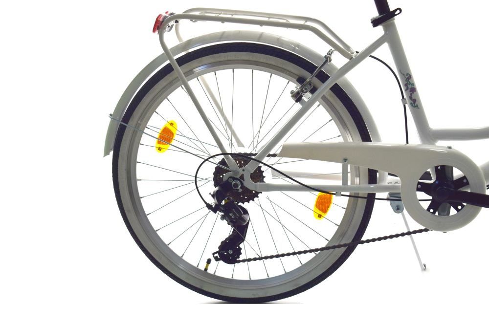 T&Y Trade Cityrad 24 Zoll Kinder Mädchen City Fahrrad Bike Rad Reflex Weiß Shimano 6 Gag, 6 Gang Shimano, Kettenschaltung, Gepäckträger, Licht, 6 Shimano Gang, Seitenständer, Korb