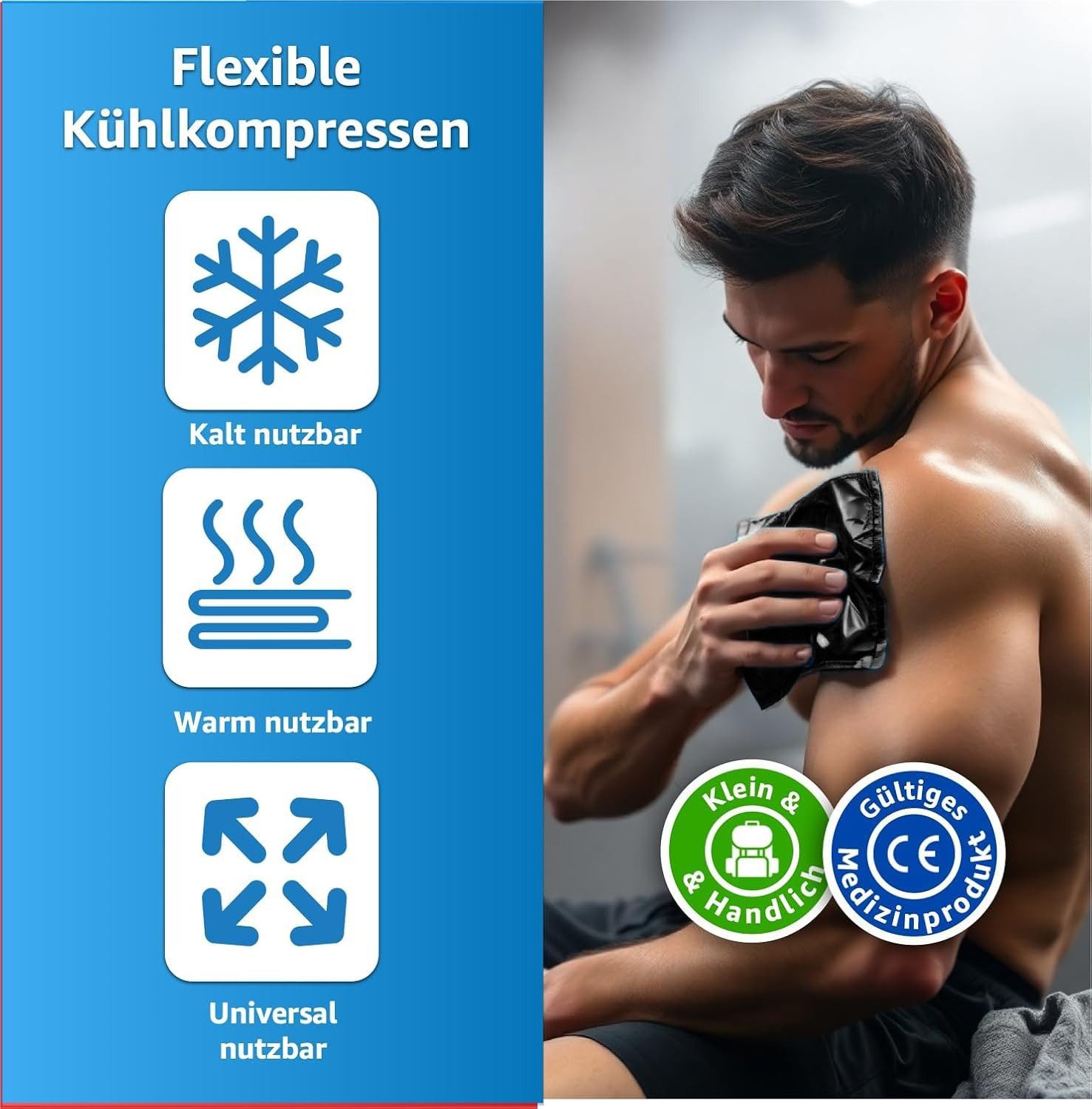 Sportyfits® Kalt-Warm-Kompresse Kühlpad Gelkissen schwarz für Kühlbox Kühlschrank Kühltasche, 3er Set 2-tlg., 3x 15cm x 15cm, Mikrowelle geeignet / Wiederverwendbar