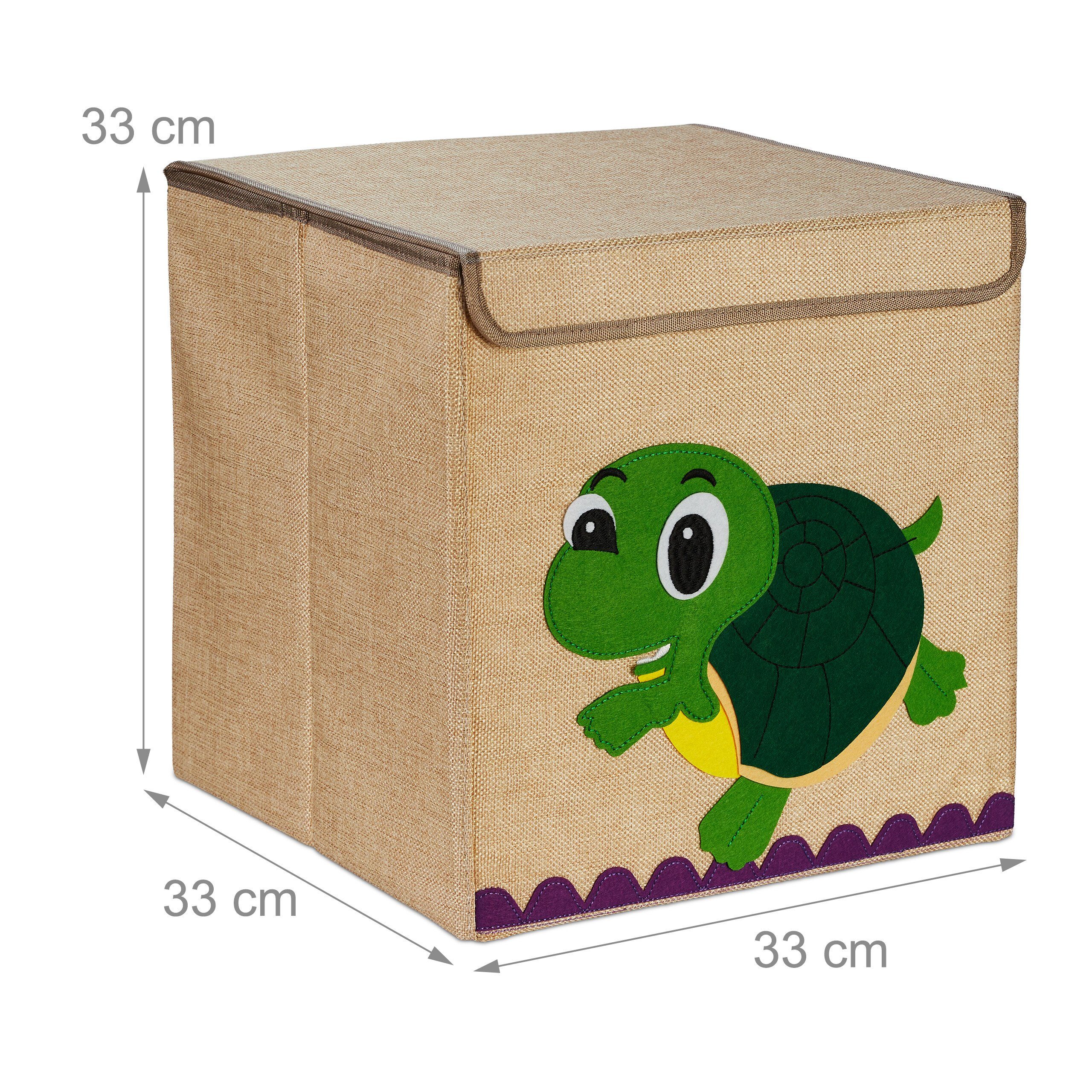 relaxdays Aufbewahrungsbox Aufbewahrungsbox für Schildkröte Kinder, Grün Beige Dunkelgrün