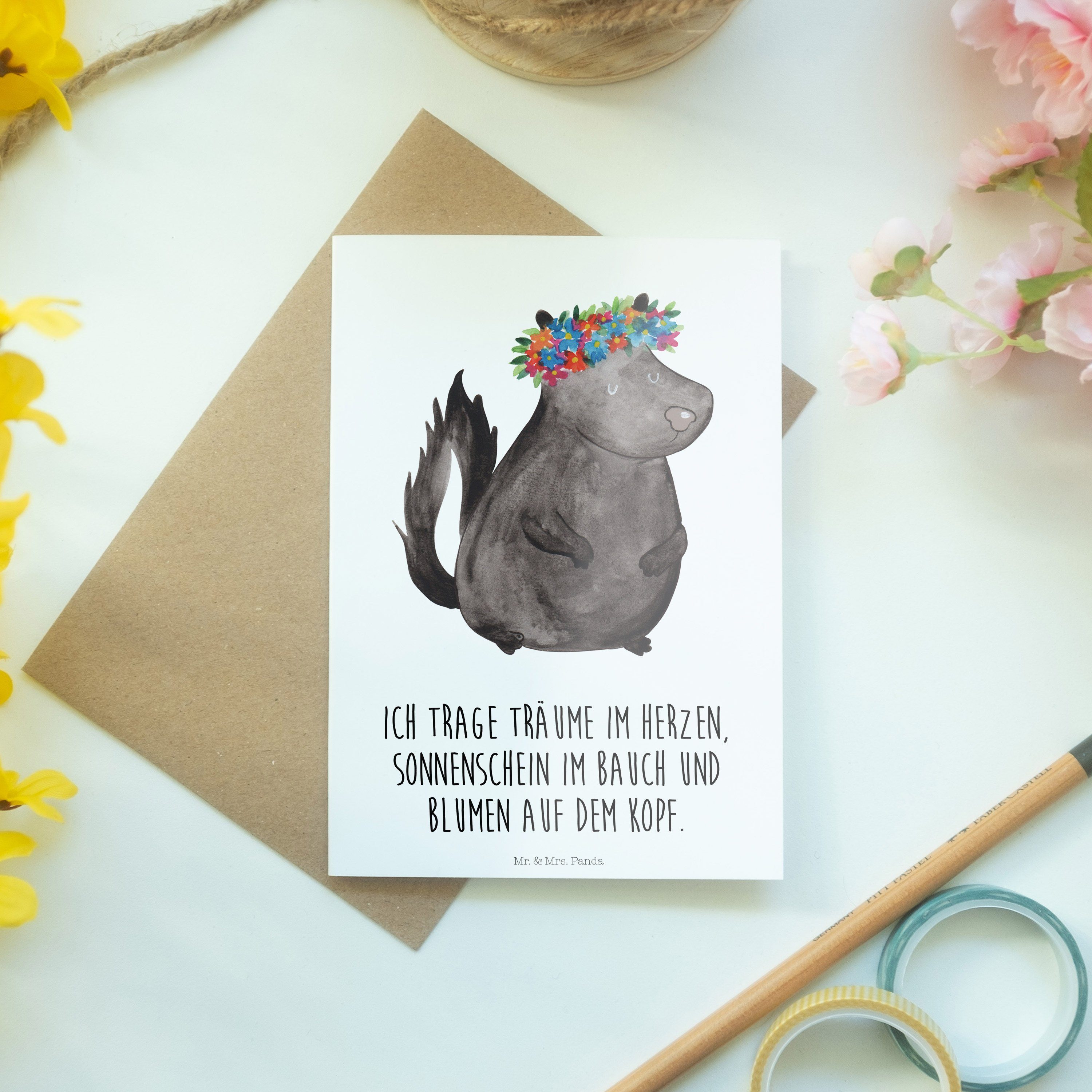 Mrs. Weiß Blumenmaedchen - Mr. Grußkarte - Geschenk, Stinktier Klappkar Einladungskarte, Panda &