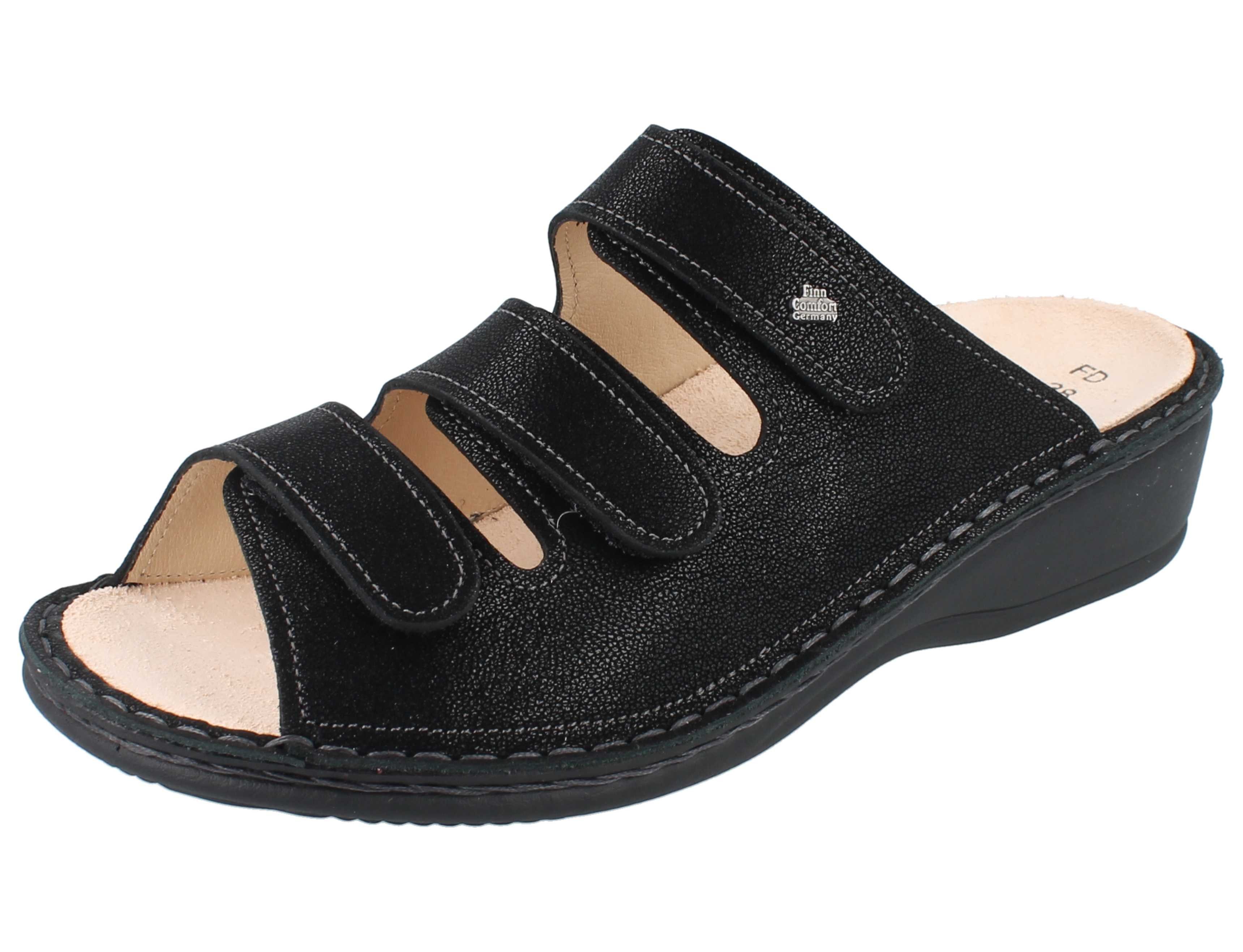 Finn Comfort FINN COMFORT Pisa Damen Pantolette schwarz black bedrucktes Pantolette Wechselfußbett
