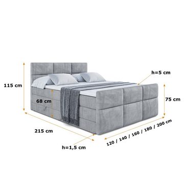 ALTDECOR Boxspringbett OHIO-Z KING (Multipocket-Matratze H4, H3 Matratze Bonellfederung, Topper, Kopfteil)