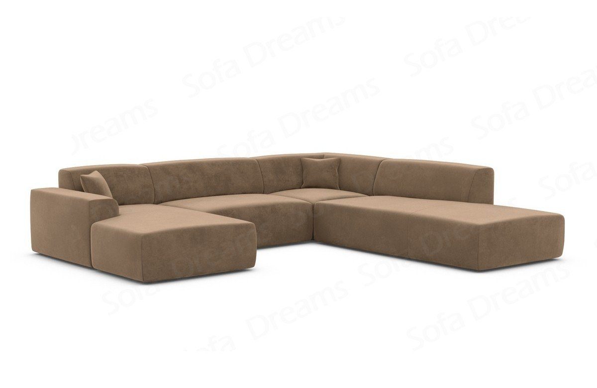 Sofa Dreams Wohnlandschaft Polster hellbraun09 Loungesofa Lounge U-Form Stoffsofa, Samtstoff Mallorca Sofa U Designer