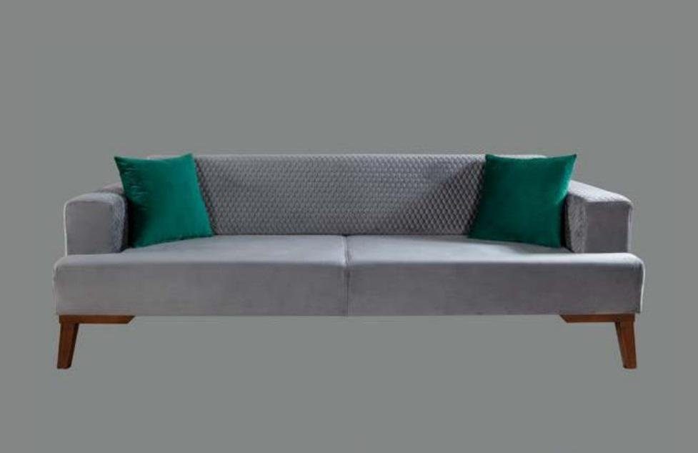 JVmoebel Sofa Grauer Dreisitzer Samt Couch Wohnzimmer Möbel, Made in Europe
