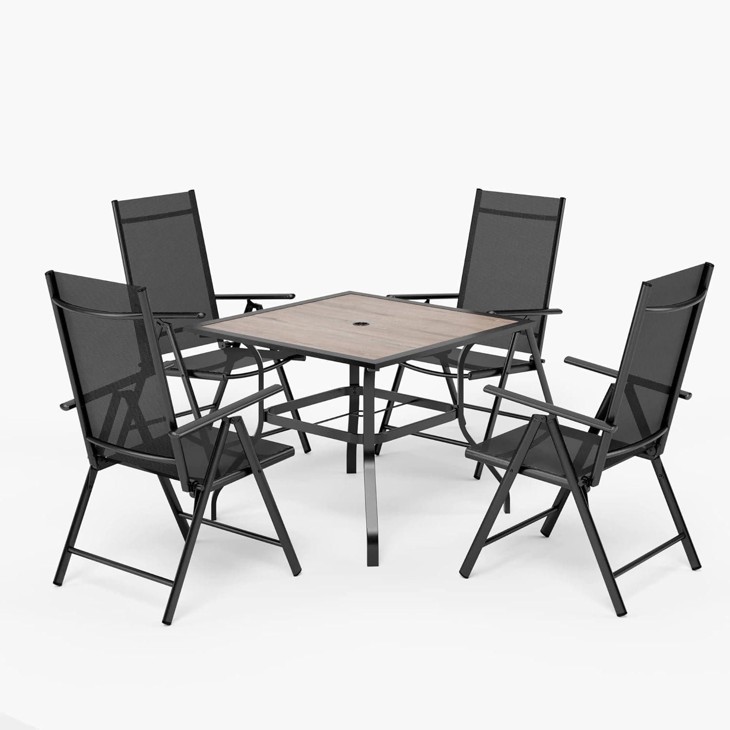 LuxusKollektion Sitzgruppe Terrassenmöbel 4+1 Sitzgruppe Gartenstühle Tisch Klappstühle Aluminium