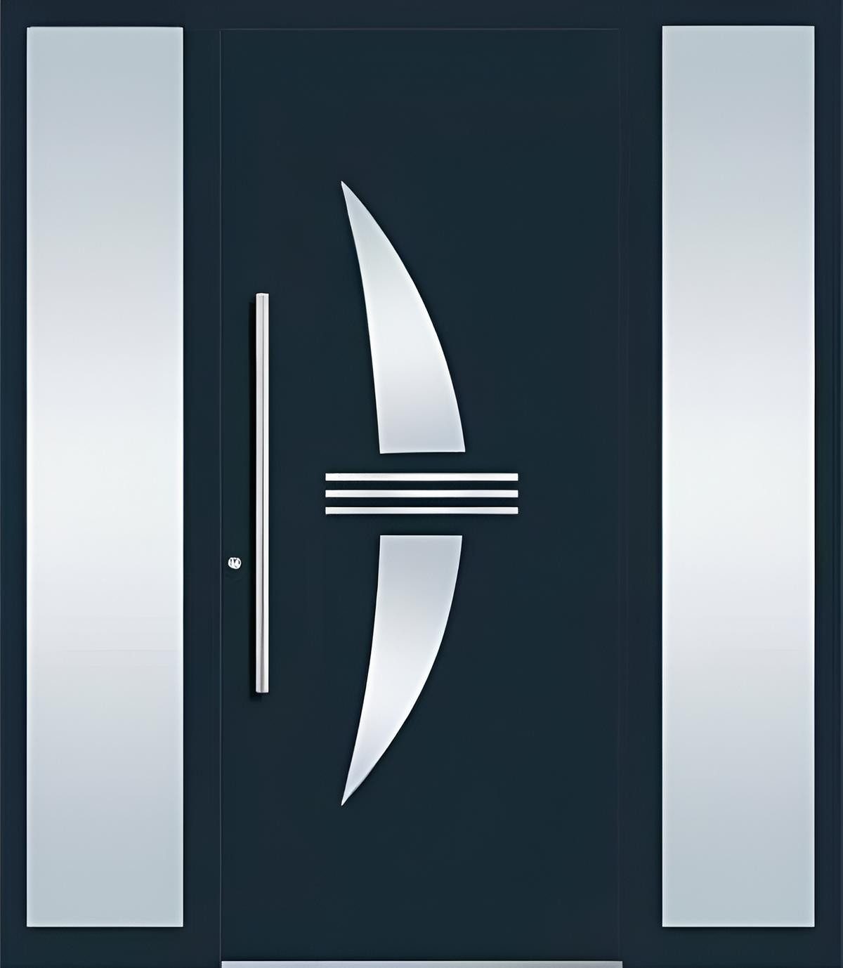 Xlmoebel Haustür Moderne dunkelblaue Aluminium-Eingangstür mit Milchglas-Elementen, Made in Europa